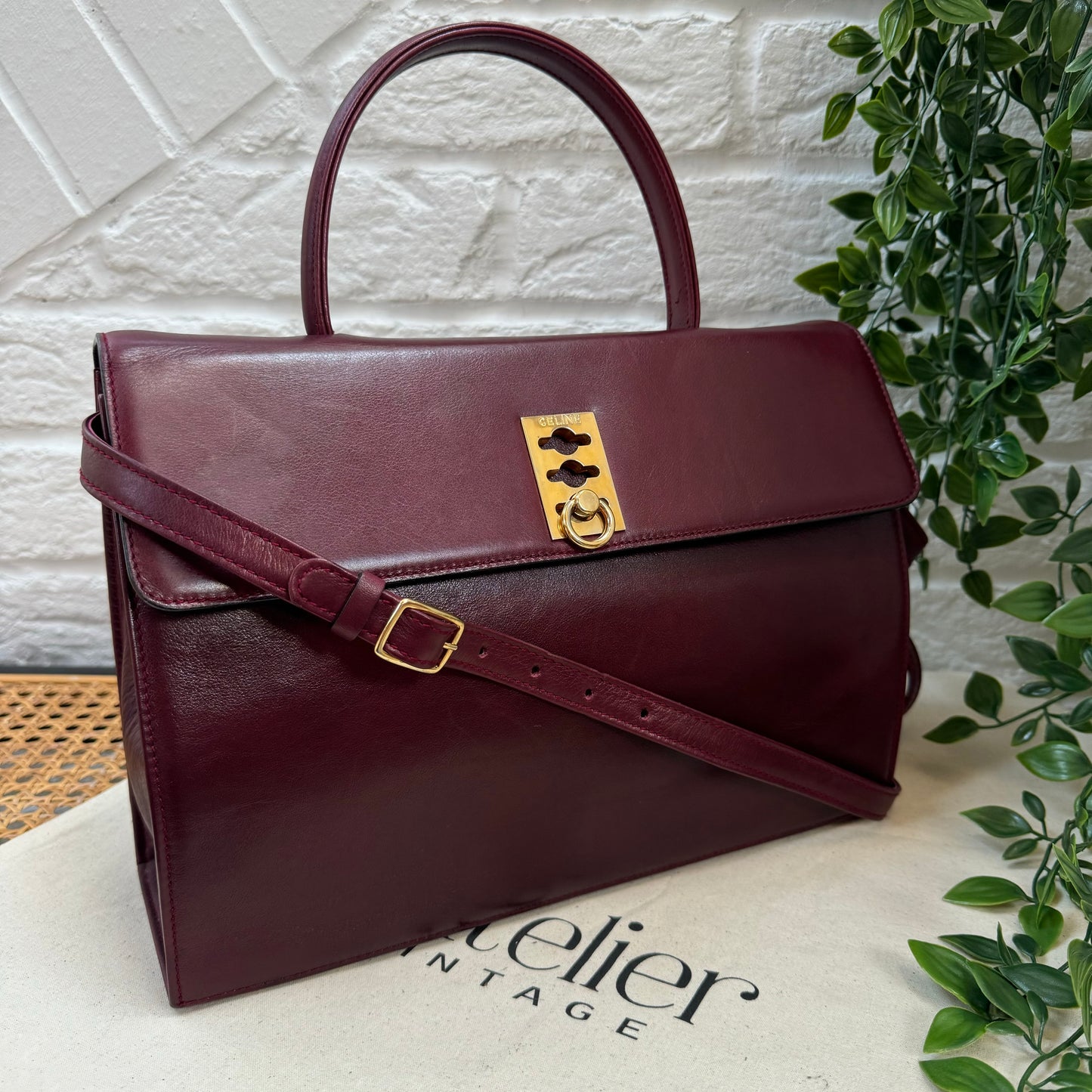 Celine 1990s Bordeaux Two Way Top Handle