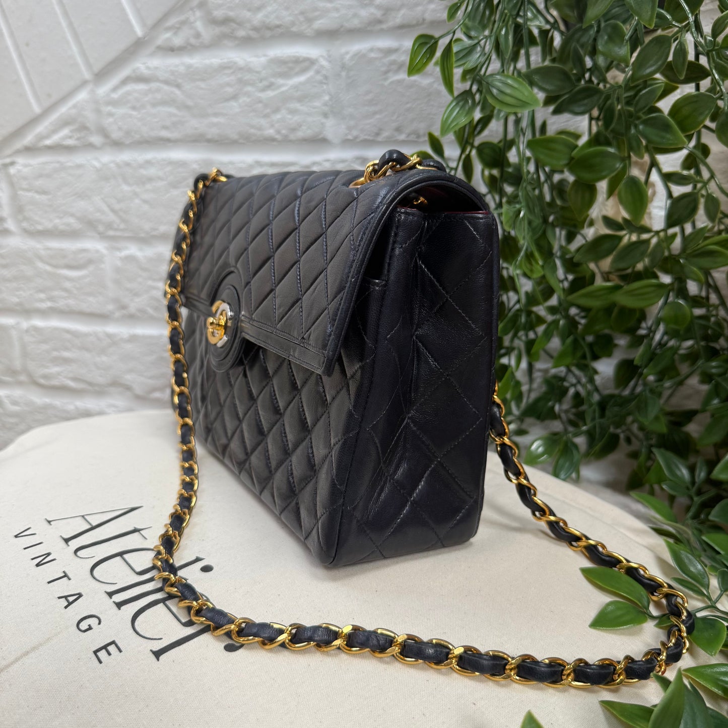 Chanel 1993 Navy Paris limited edition two tone turnlock single flap