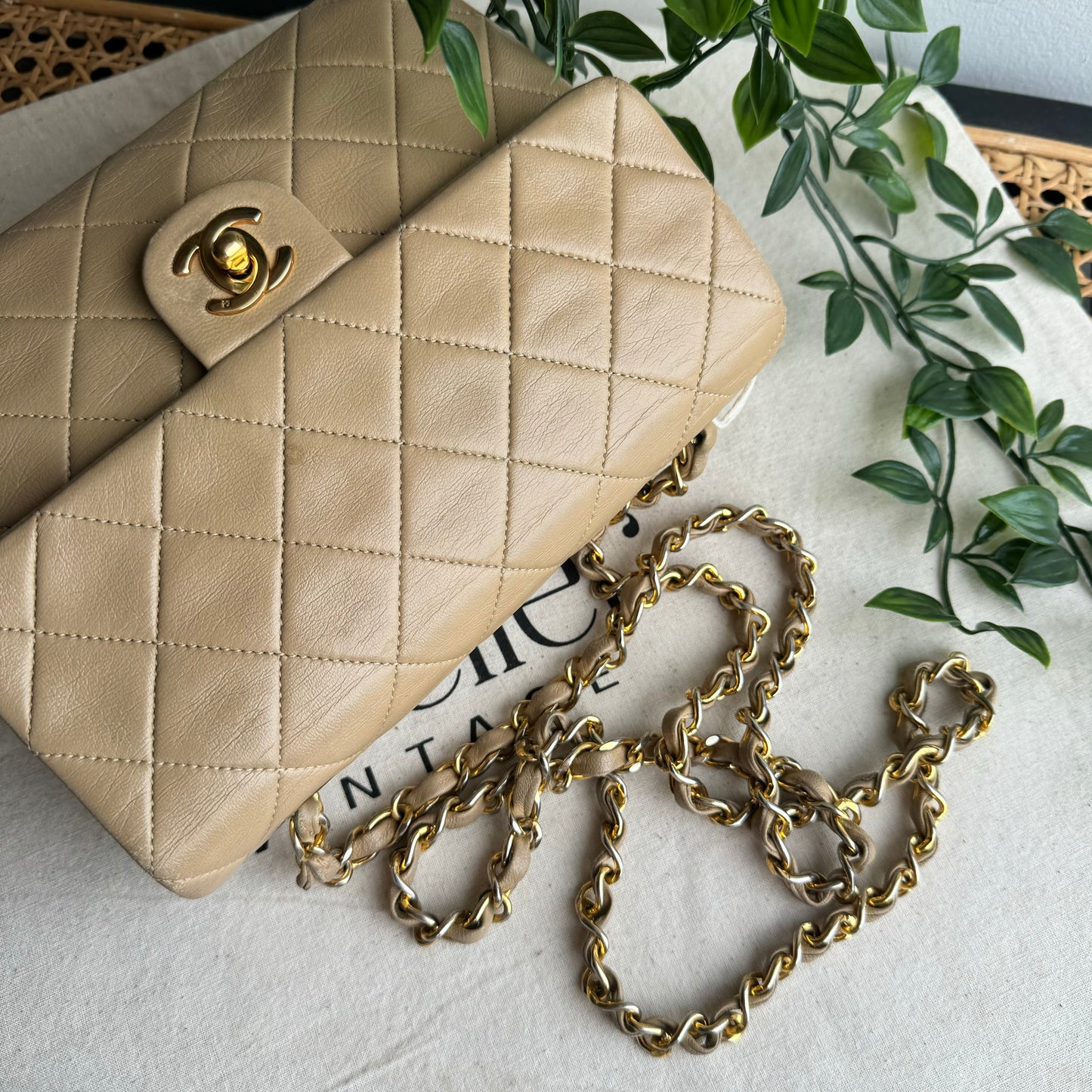 Chanel 1989 Beige Square Classic Single Flap Medium
