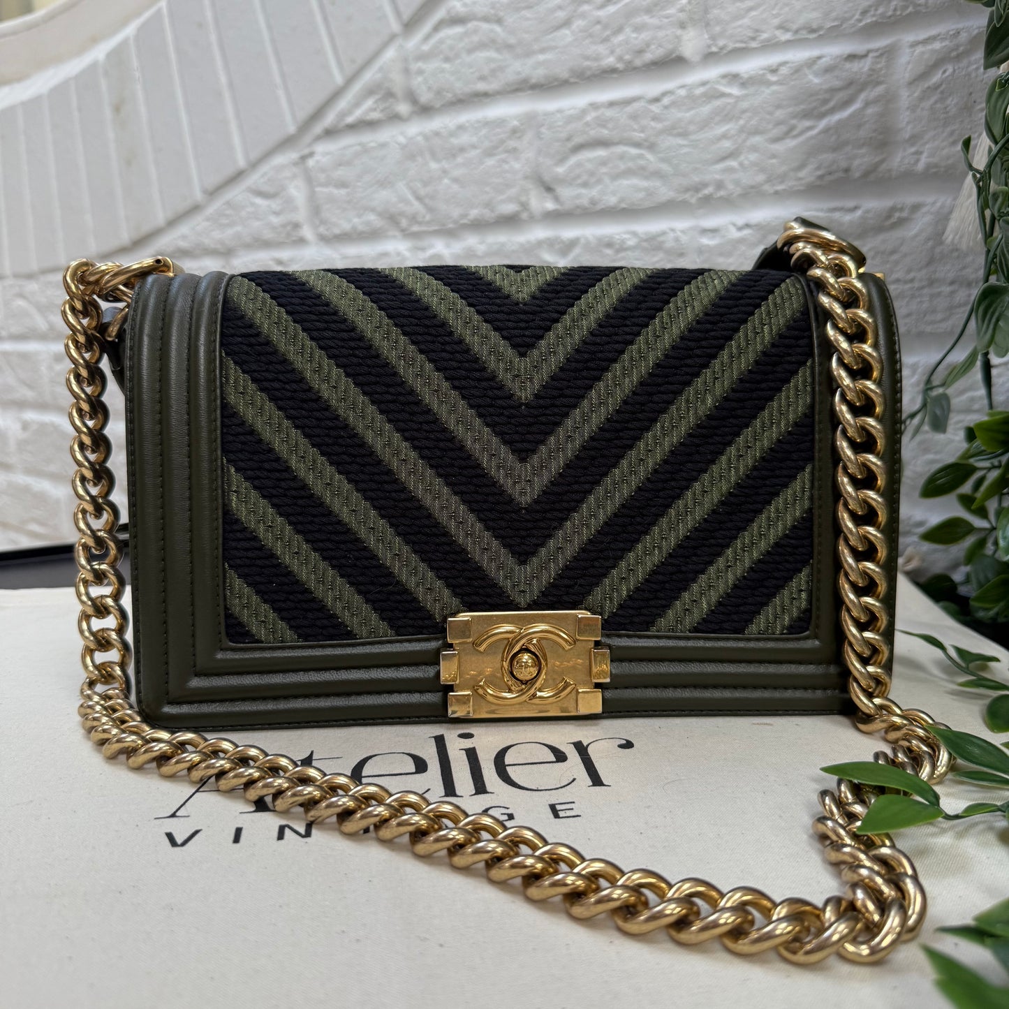 Chanel 2016 Chevron Khaki Monochrome Le Boy Medium