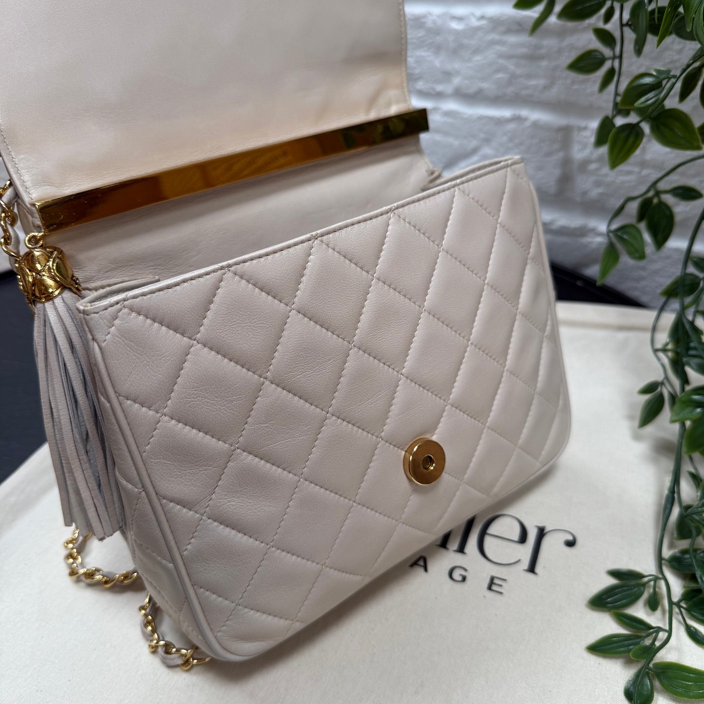 Chanel 1989 Rare Ivory Tassel Envelope Flap