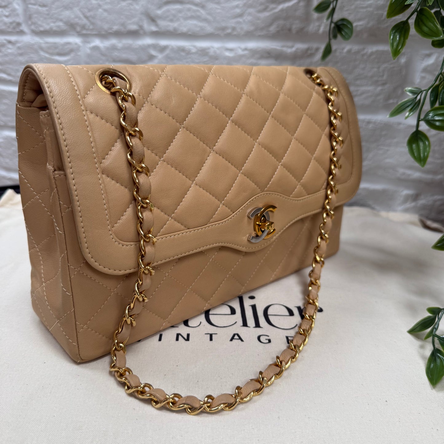 Chanel 1991 Dark Beige Paris Limited Edition Double Flap Medium