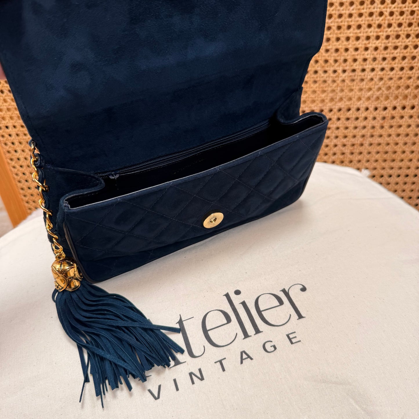 Chanel Rare 1989 Teal Suede CC Quilted Clutch