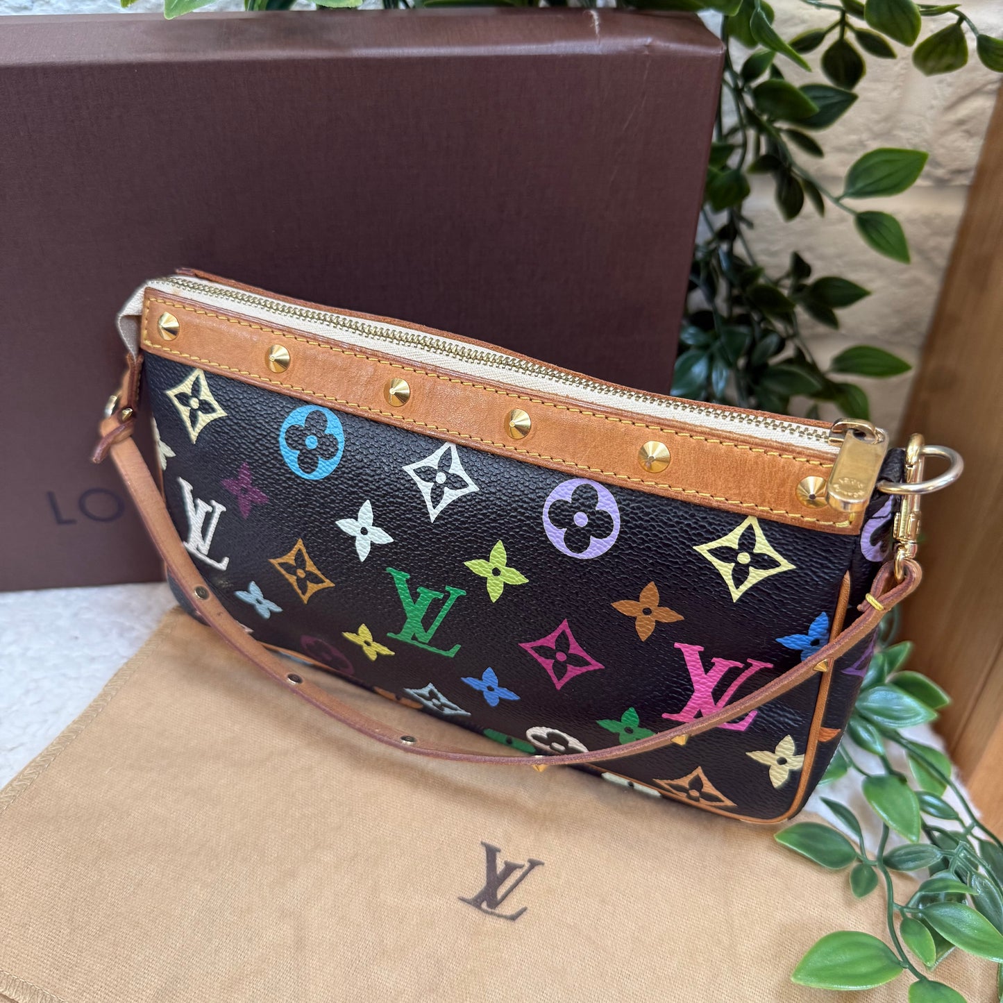 Louis Vuitton 2003 Murakami Black Multi Color Pochette Accesssoires