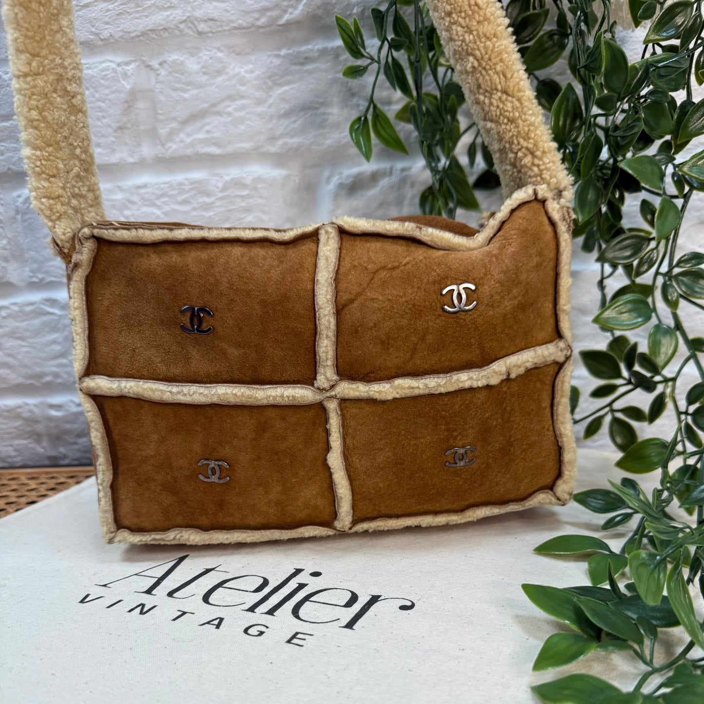 Chanel 2000 Suede & Shearling CC Shoulder Bag