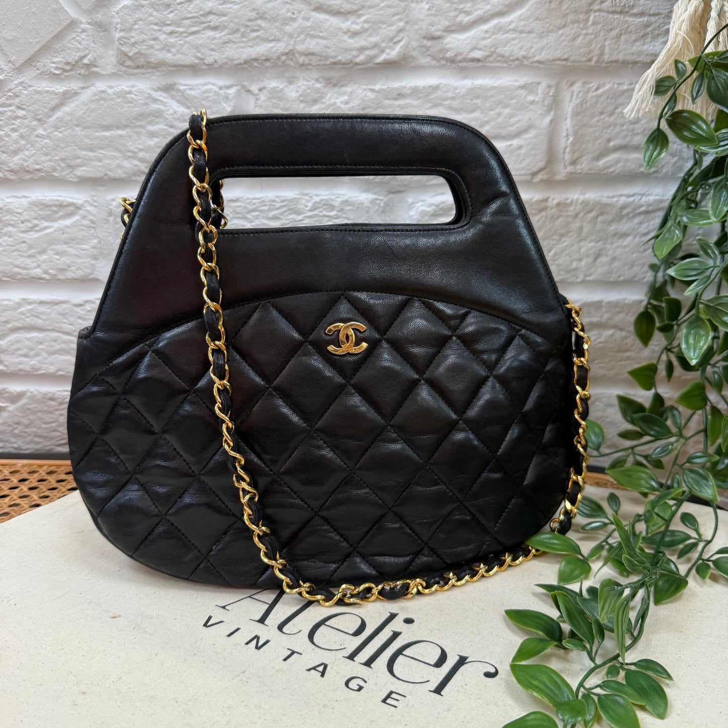 Chanel 1989 Quilted Lambskin Top Handle Two Way Bag