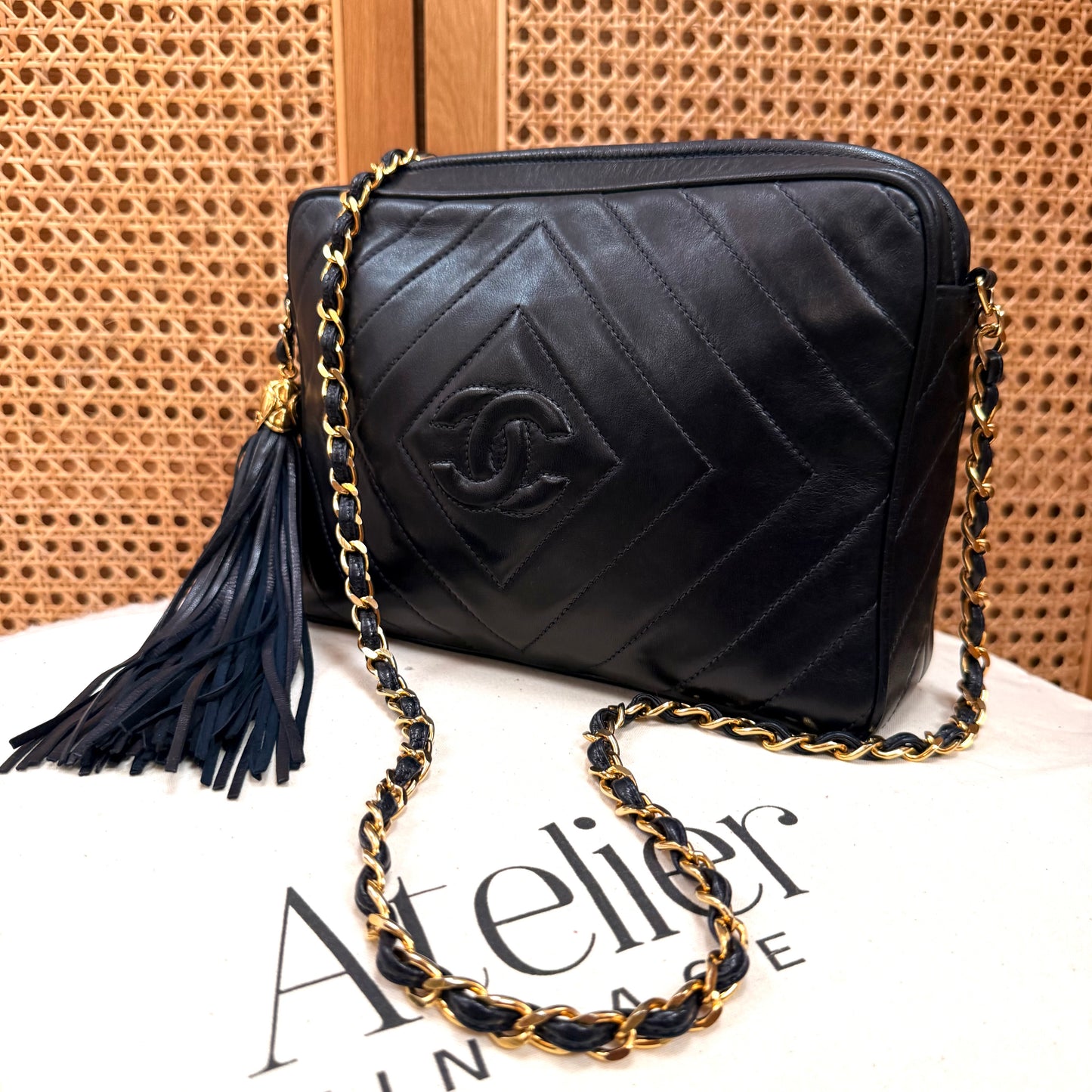 Chanel 1989 Dark Navy CC Quilted Tassel Camera Bag