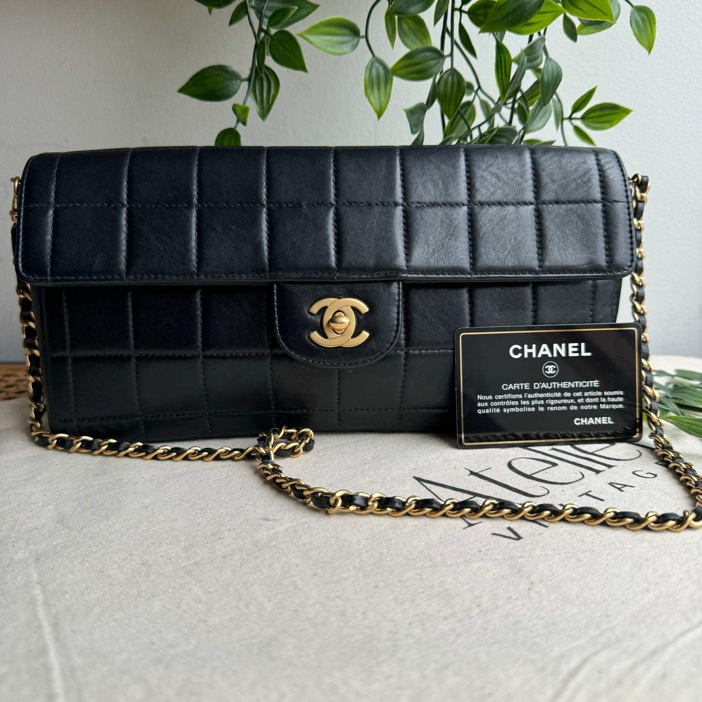 Chanel 2000 East West Chocolate Bar Single Flap