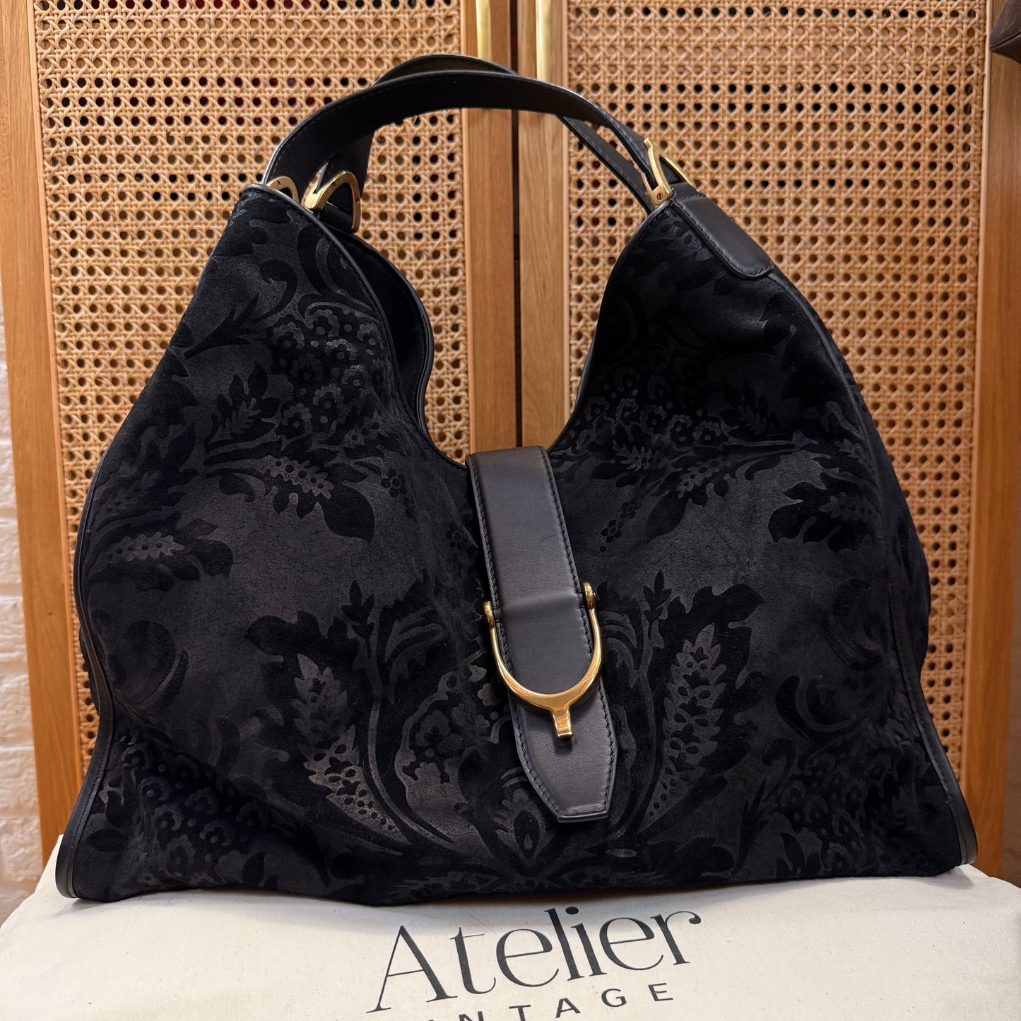 Gucci Suede Brocade Stirrup Tote