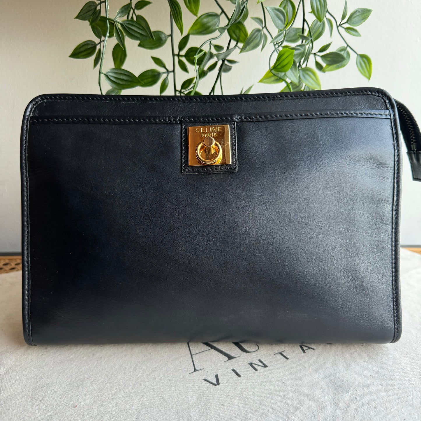 Celine Black Leather Clutch