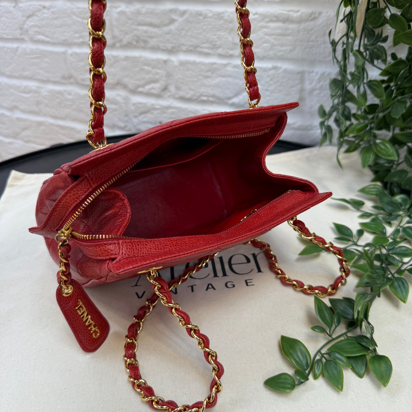 Chanel 1989 Chanel Red Caviar CC Quilted Shoulder Bag