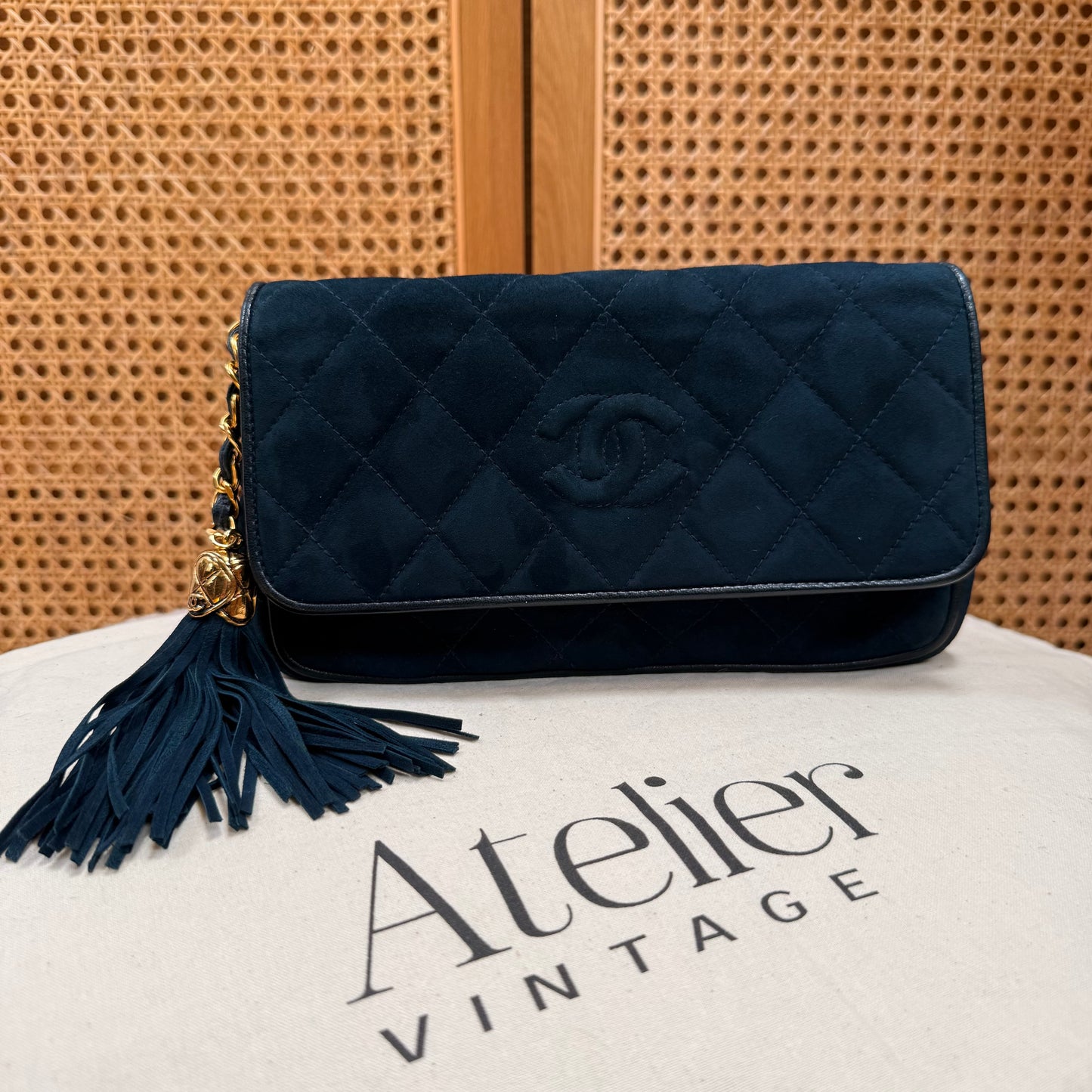 Chanel Rare 1989 Teal Suede CC Quilted Clutch