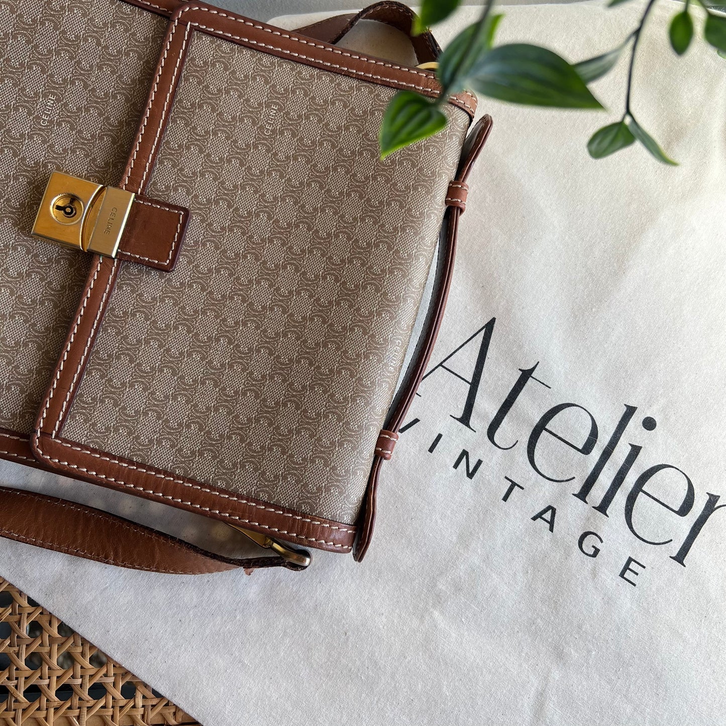 Celine Vintage Macadam Beige Shoulder Bag