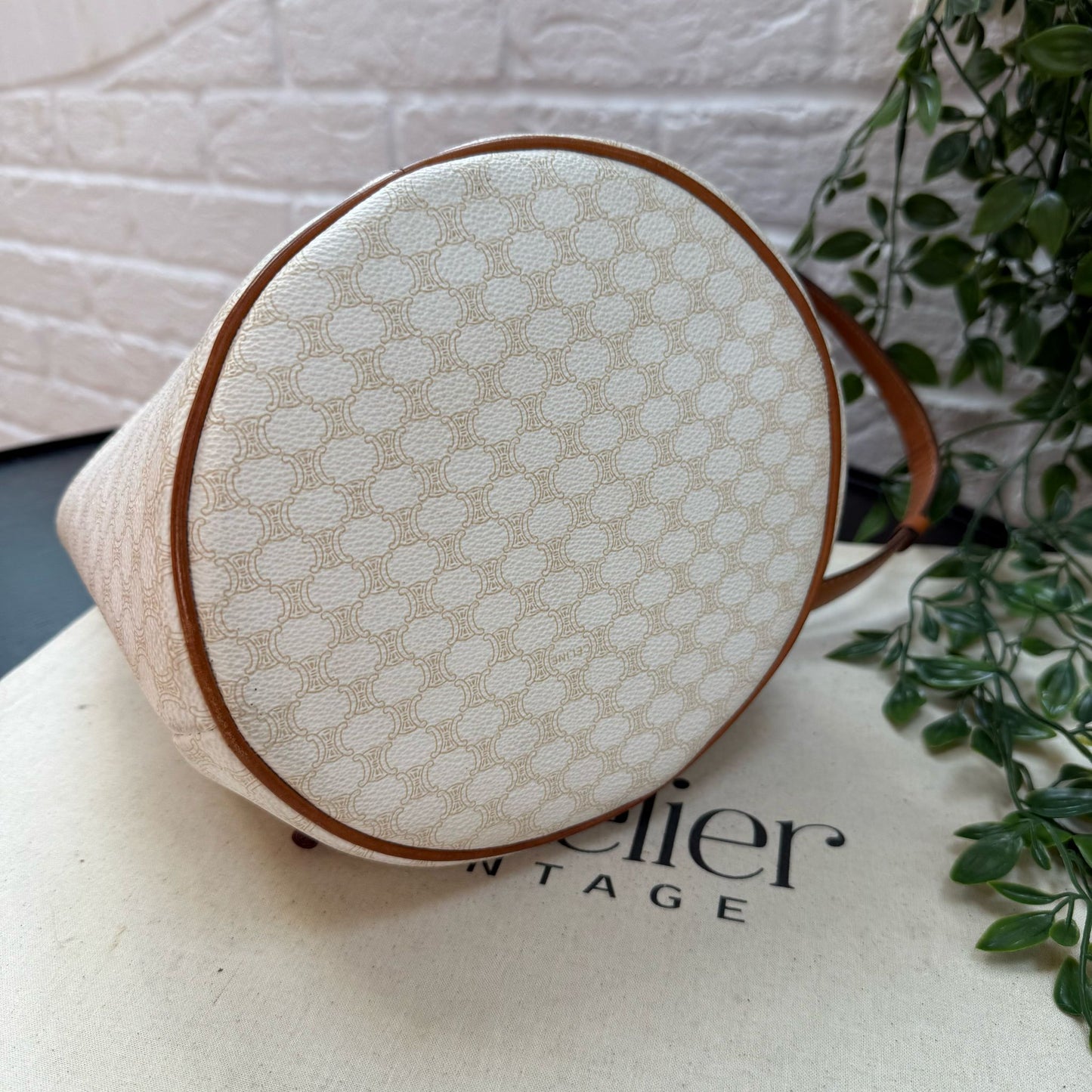 Celine 1990s Beige Macadam Bucket Bag