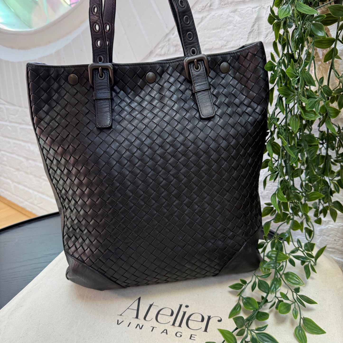 Bottega Veneta 1990s Black Intrecciato Leather Tote