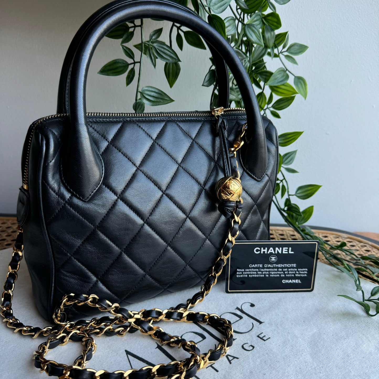 Chanel 1991 Quilted Lambskin Top Handle Two Way Bag