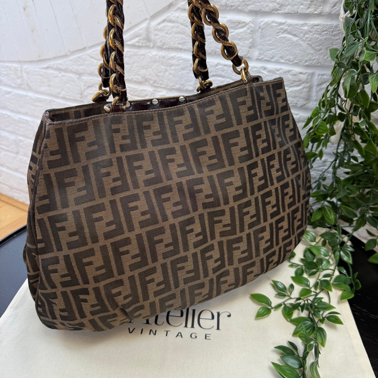 Fendi 1990s Mia Zucca Print Chain Strap Tote