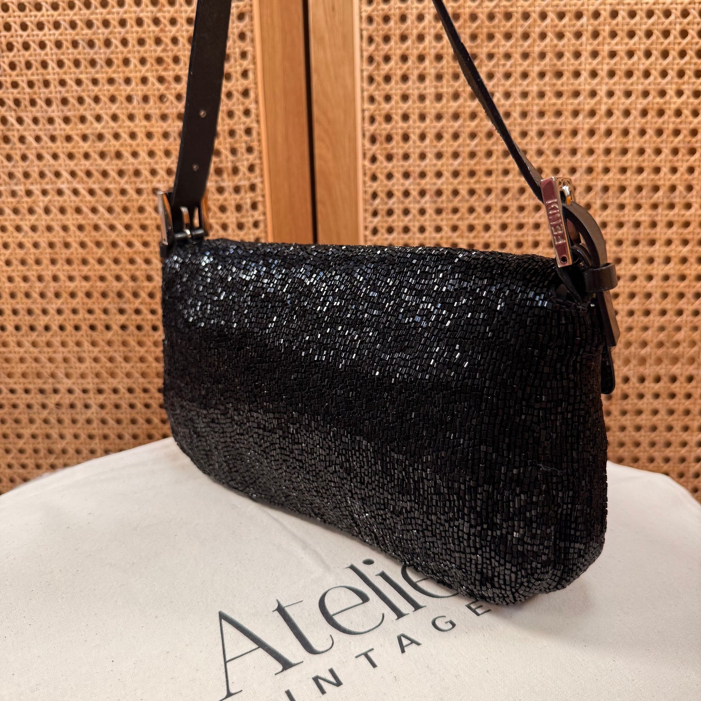 Fendi 2001 Rare Fendi Baguette Black - Limited Edition full glass beaded with black leather