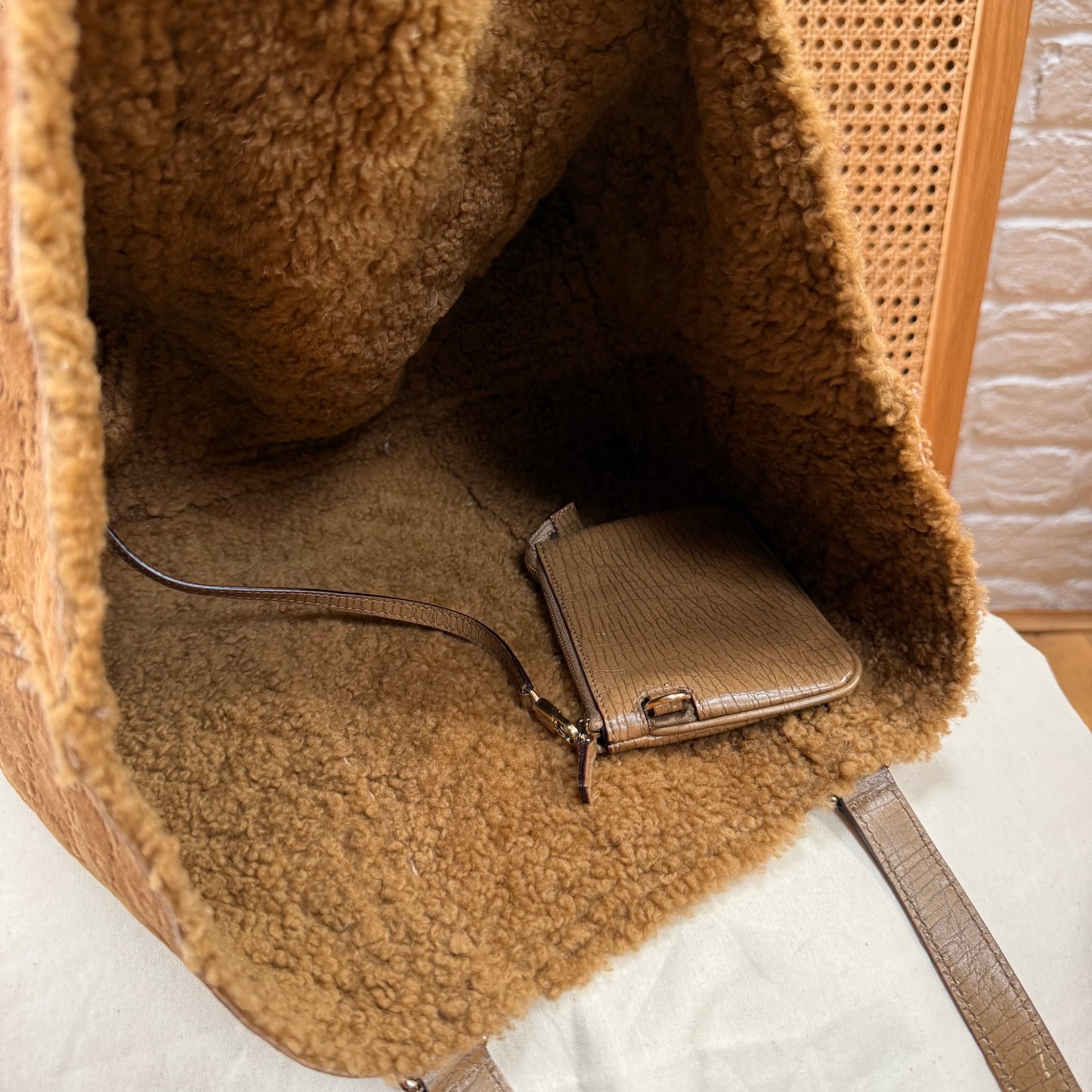Gucci 2004 GG Monogram Sheepskin Shearling Iconic Charm Tote