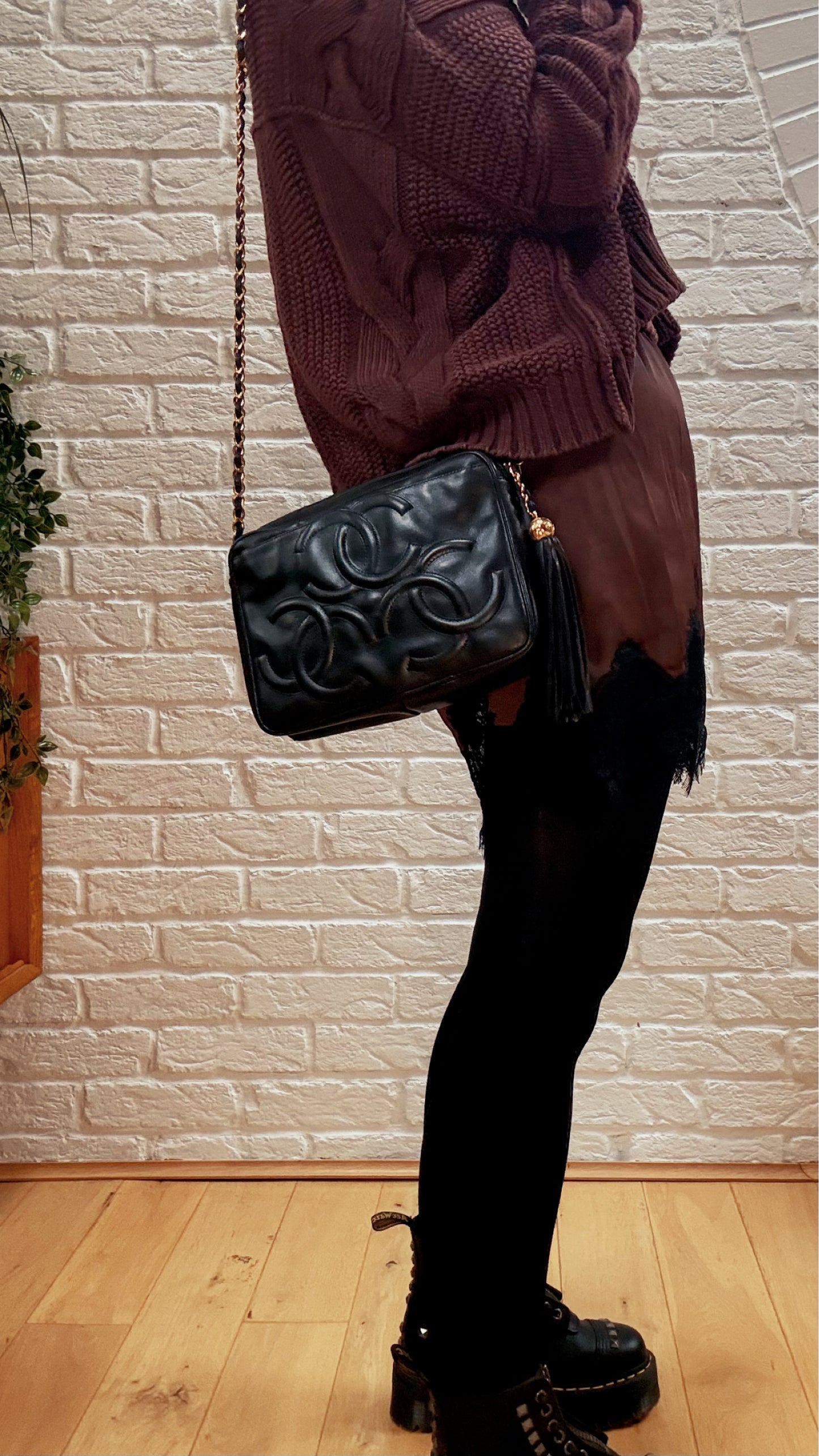 Chanel Rare 1991 Triple CC Lambskin Tassel Camera Bag