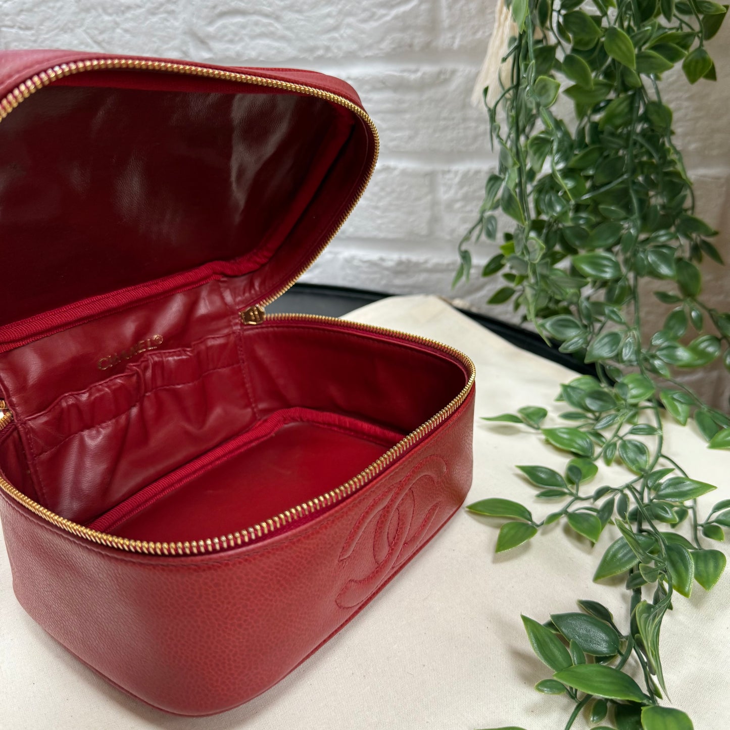 Chanel 1993 Red Caviar Top Handle Vanity