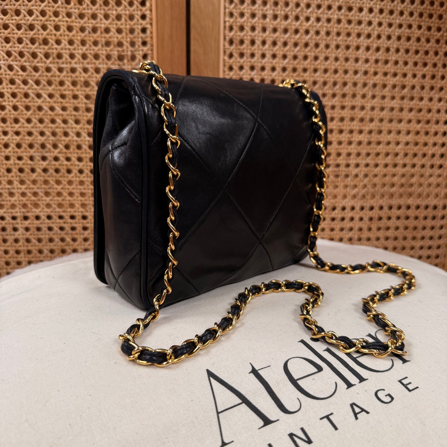 Chanel 1986 Black CC Quilted Square Full Flap