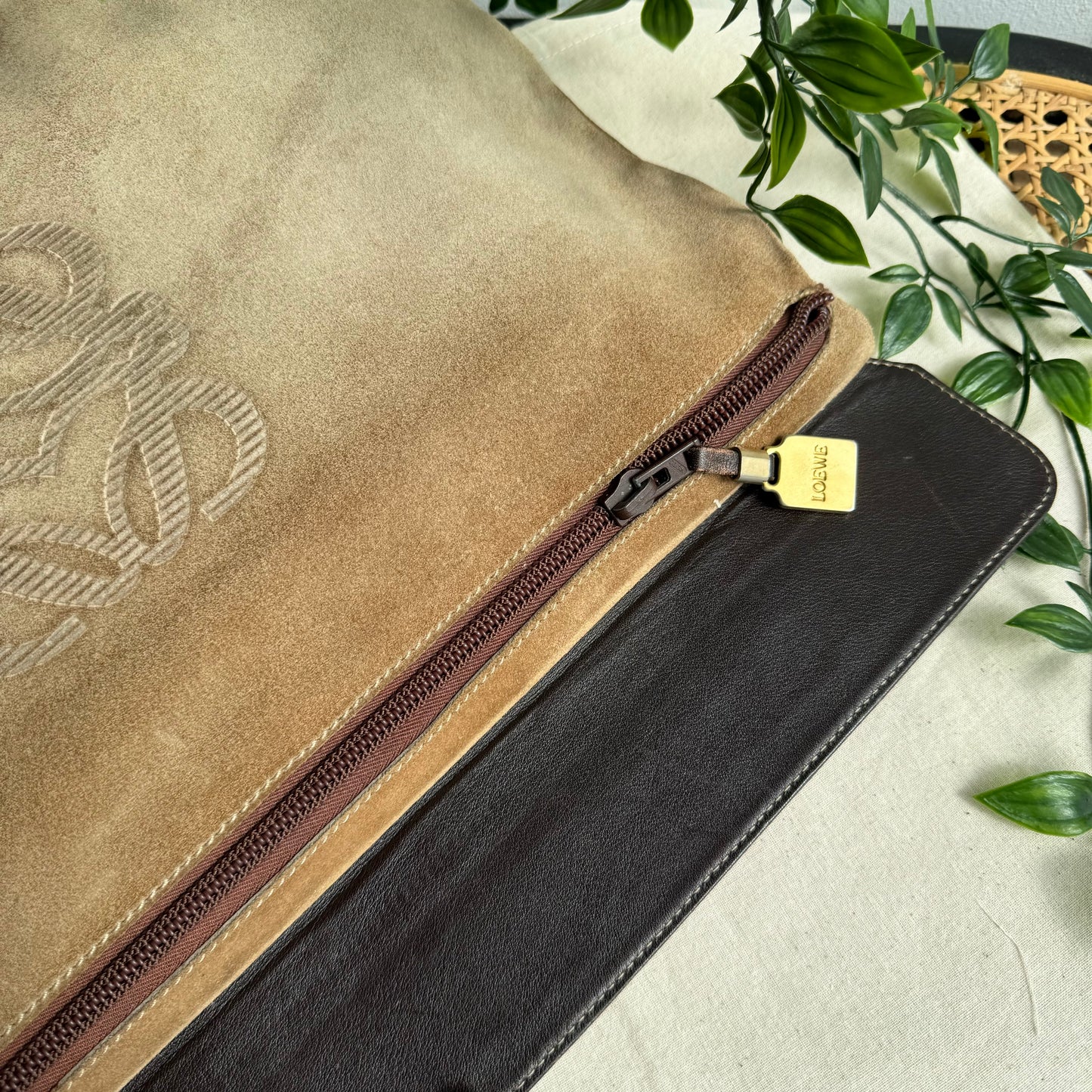 Loewe 1990s Anagram Suede & Leather Clutch/Pouch