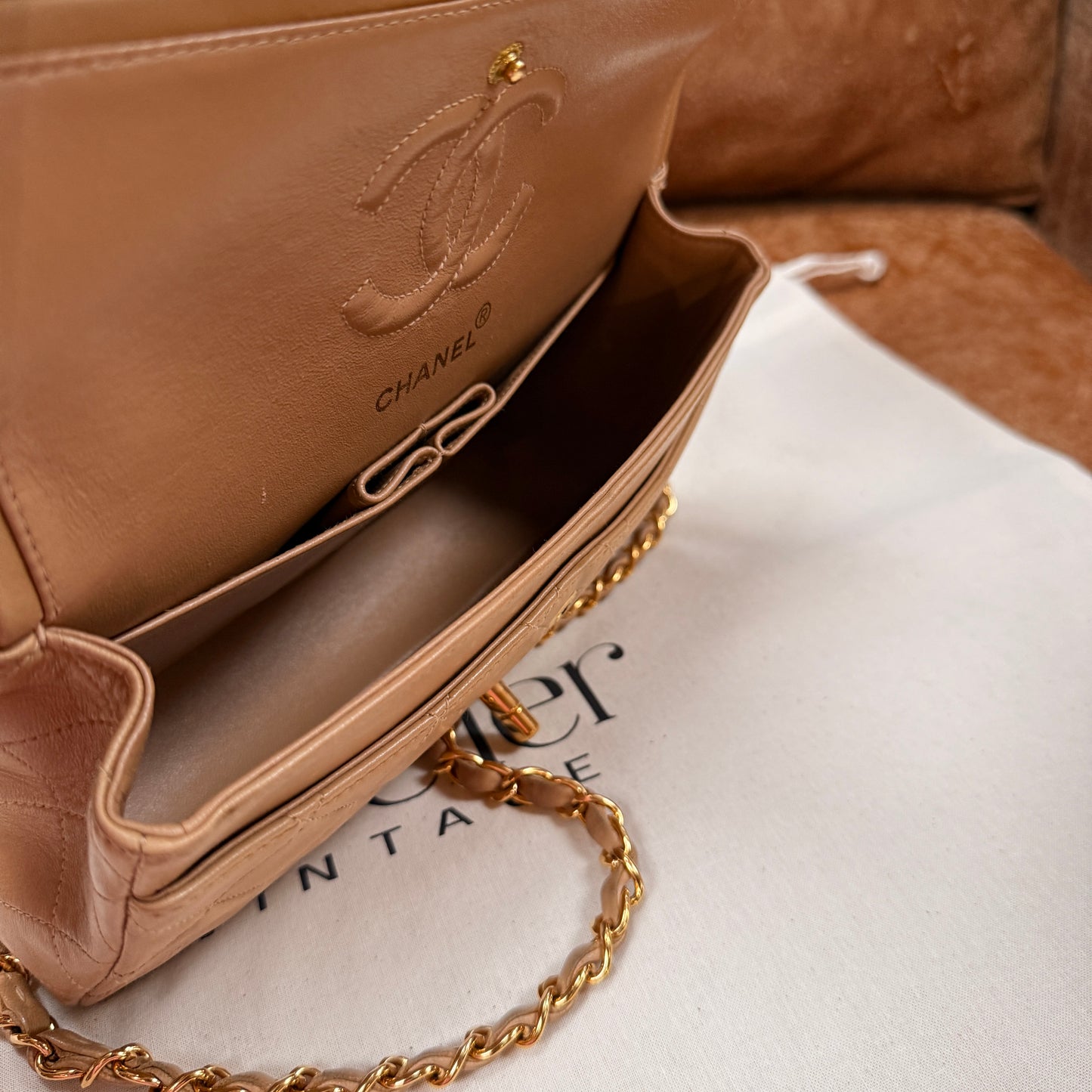 Chanel 1997 Rare Dark Beige Classic Double Flap Small