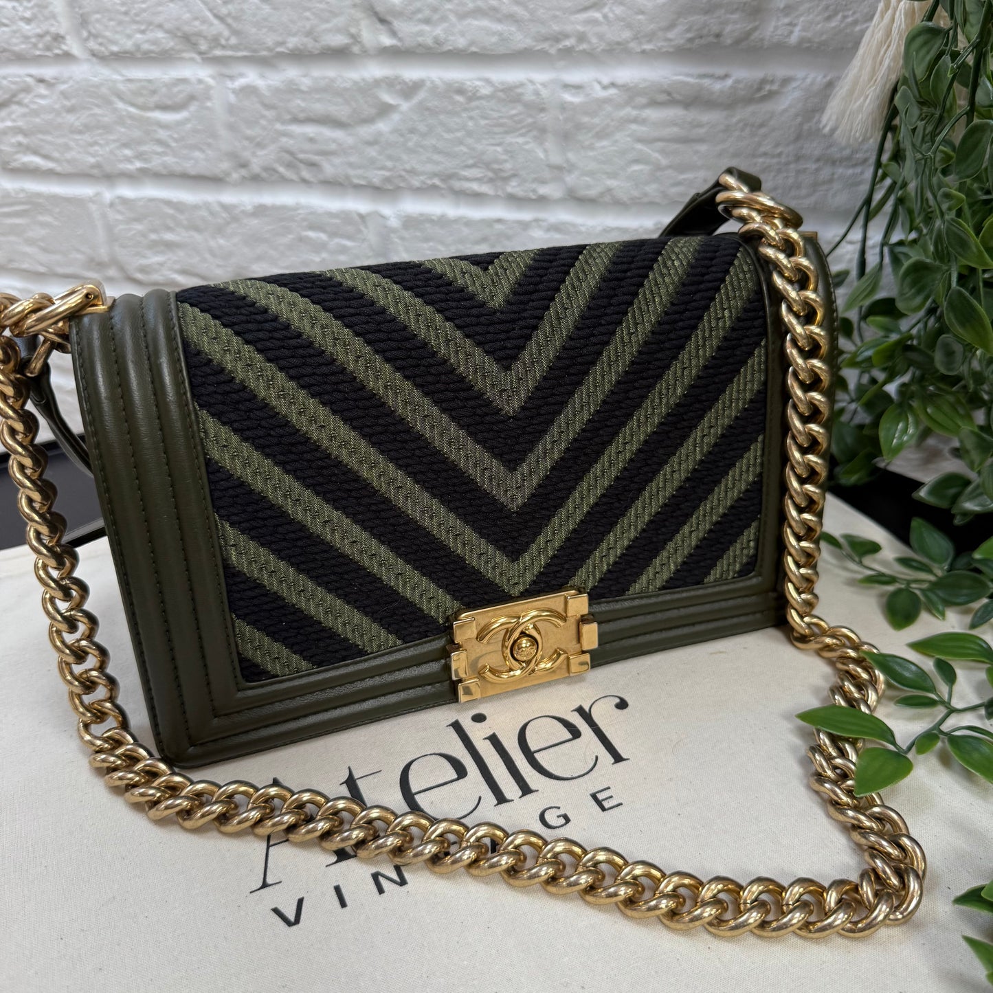 Chanel 2016 Chevron Khaki Monochrome Le Boy Medium
