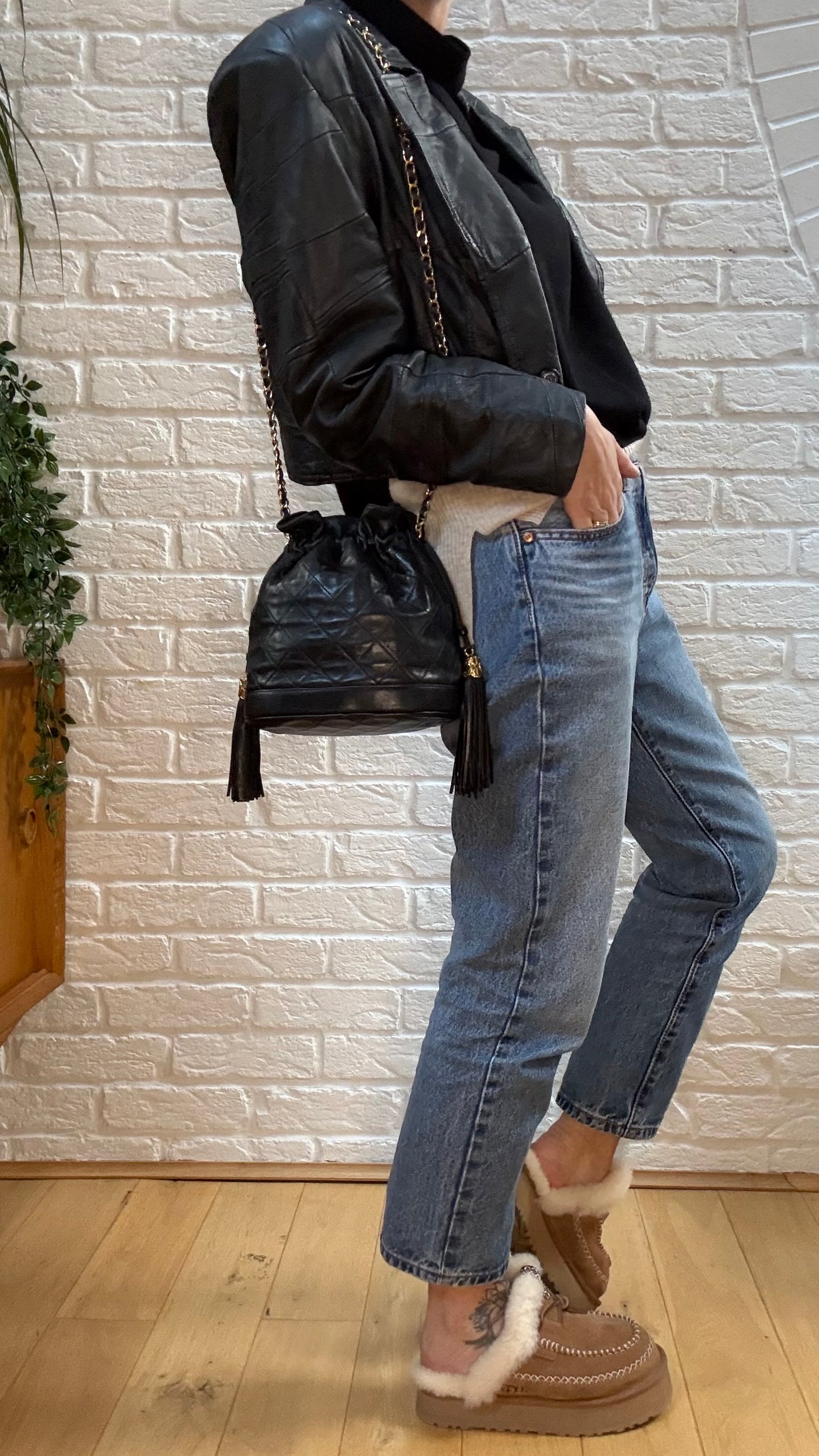 1997 Lambskin Double Tassel Bucket Bag