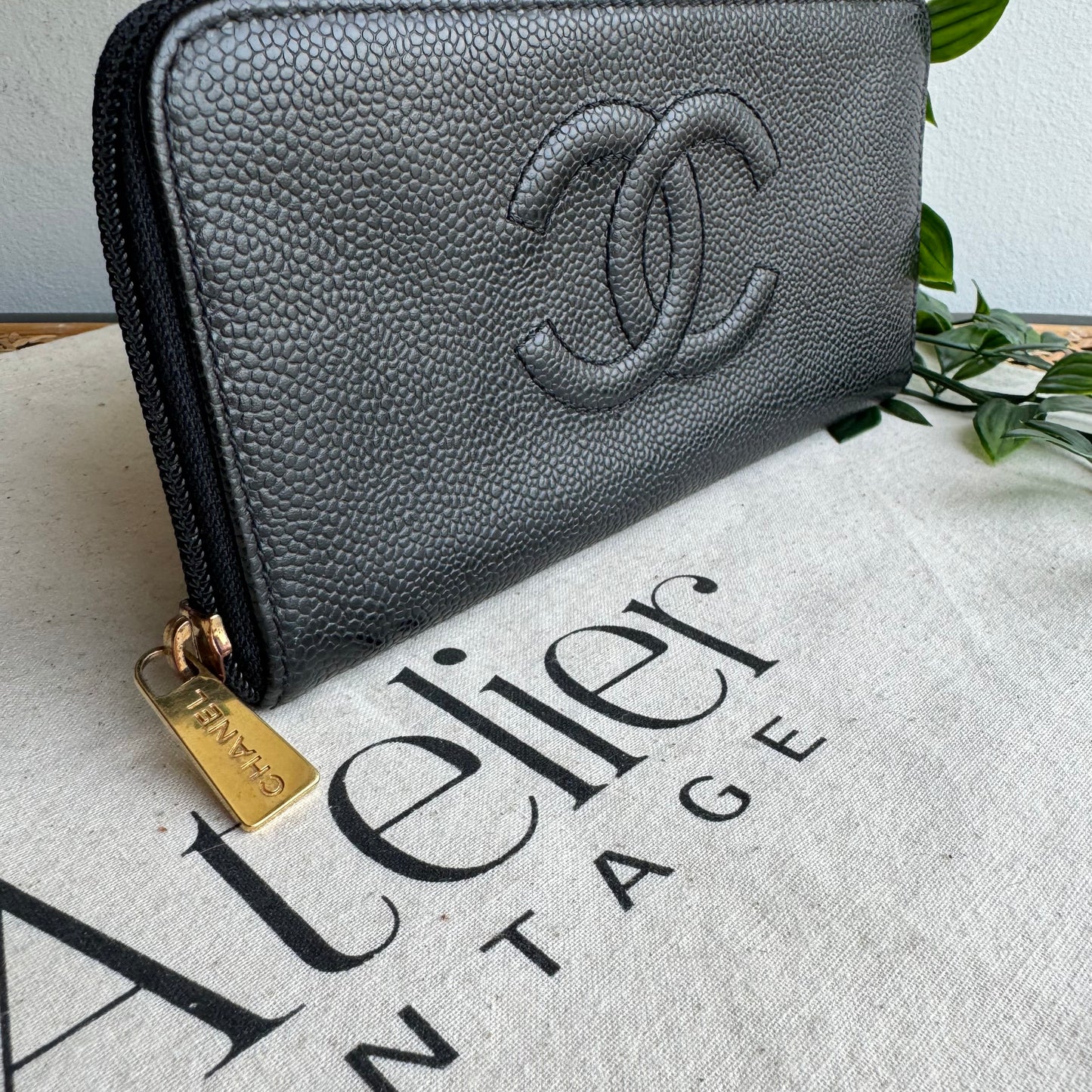 Chanel 2000 Caviar Leather Zip Around Purse
