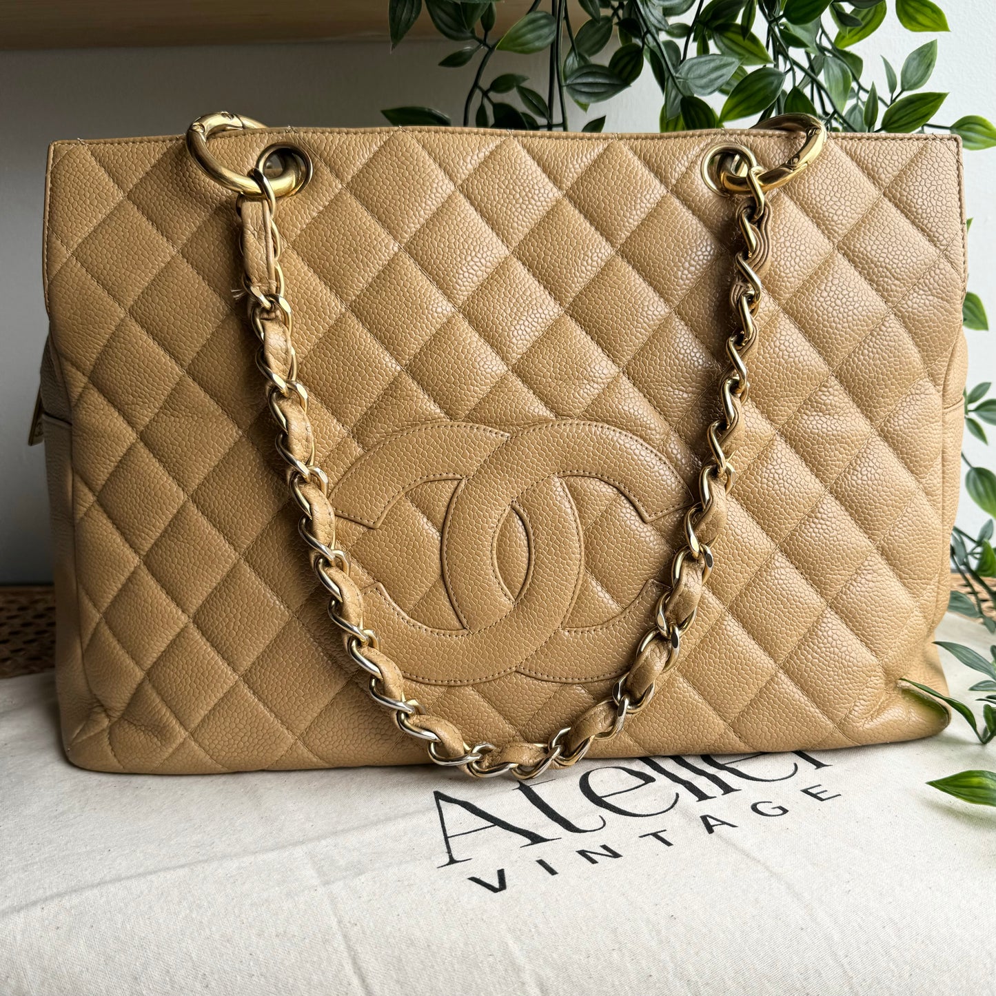 Chanel 2002 Beige Caviar Grande Timeless Tote