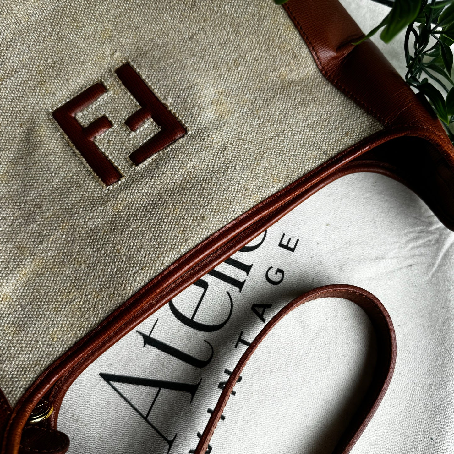 Fendi Vintage Canvas & Leather Shoulder Tote