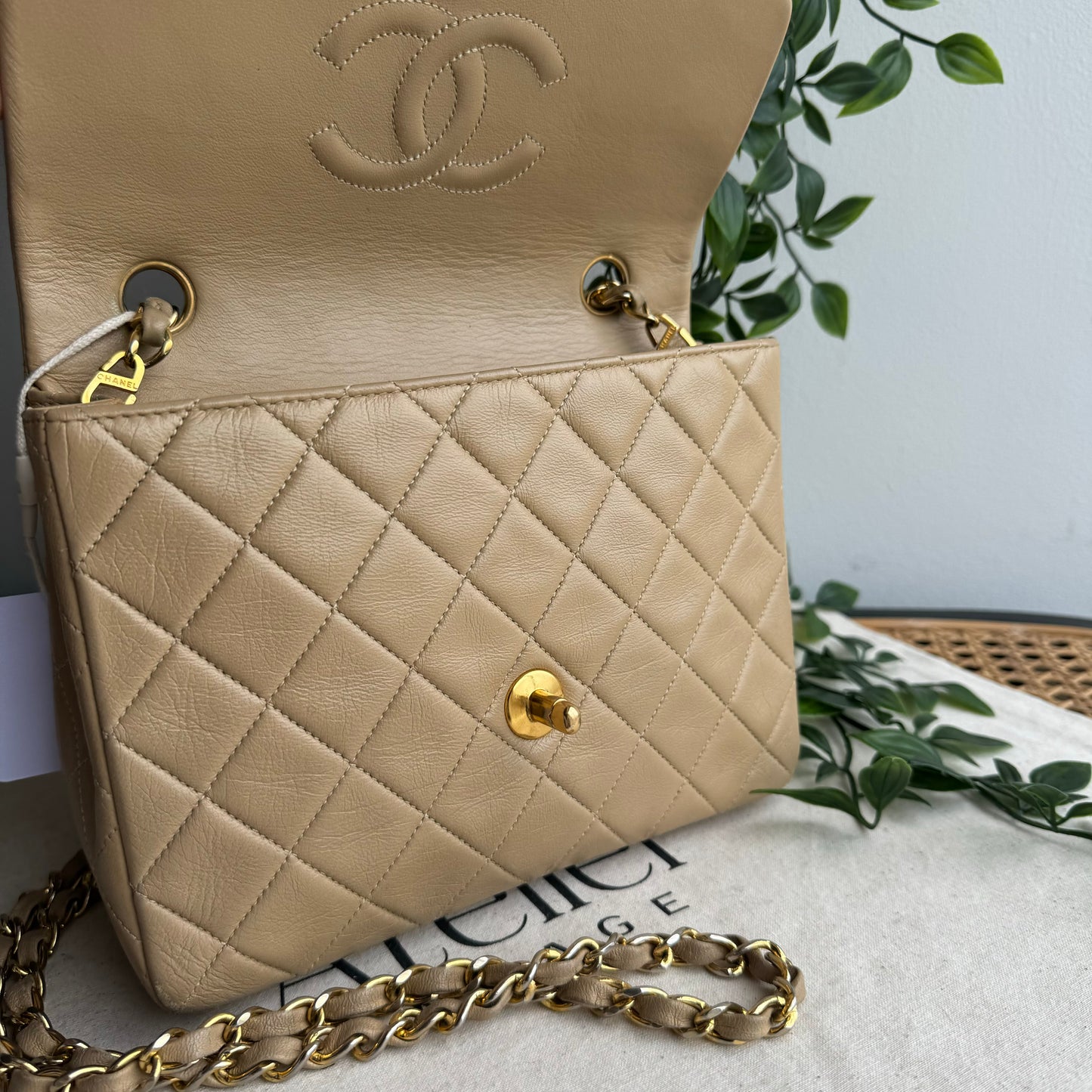 Chanel 1989 Beige Square Classic Single Flap Medium