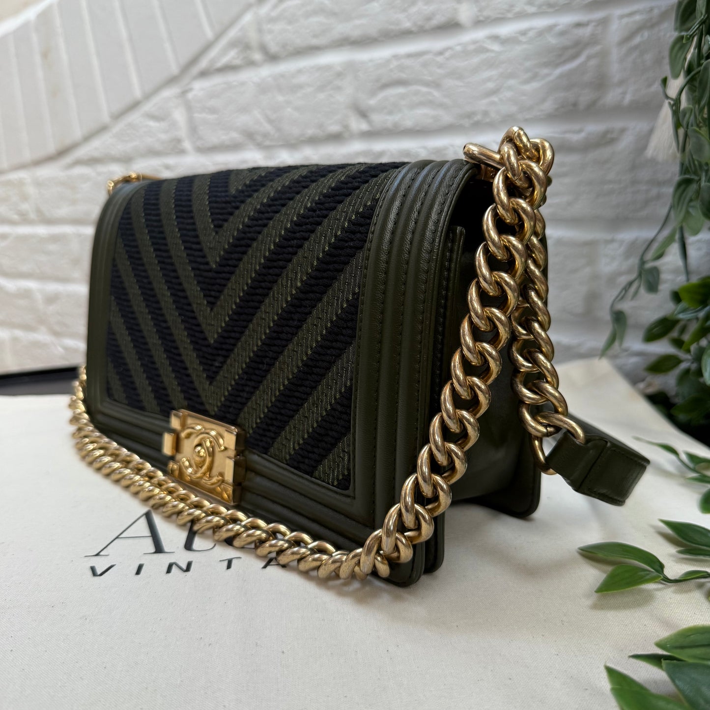 Chanel 2016 Chevron Khaki Monochrome Le Boy Medium