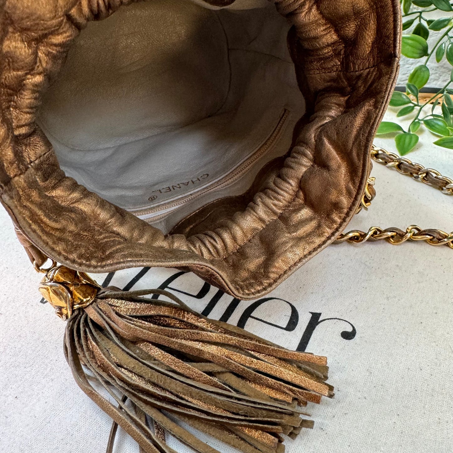 Chanel 1989 Aged Gold Tassel Bucket Bag
