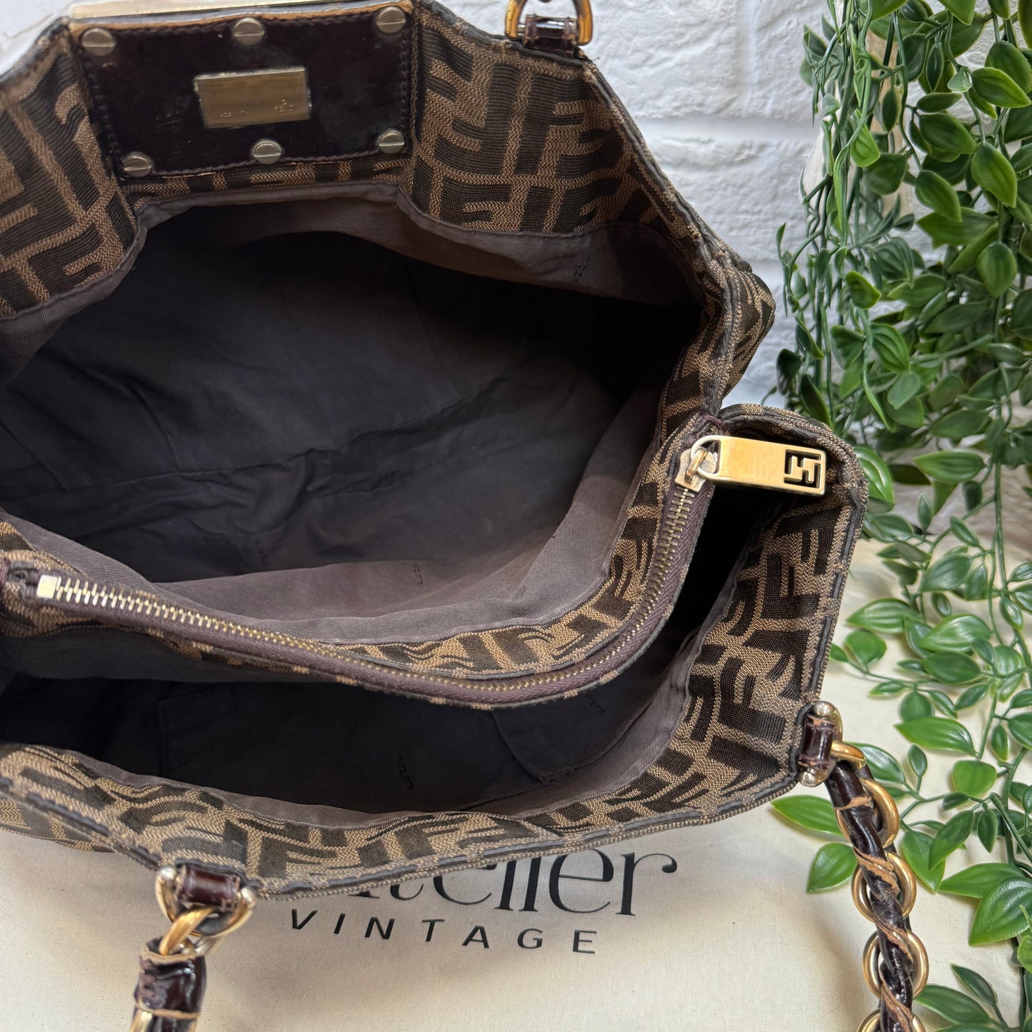 Fendi 1990s Mia Zucca Print Chain Strap Tote