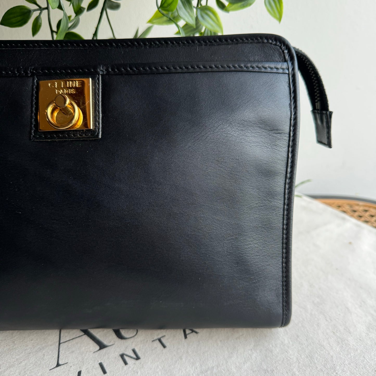 Celine Black Leather Clutch