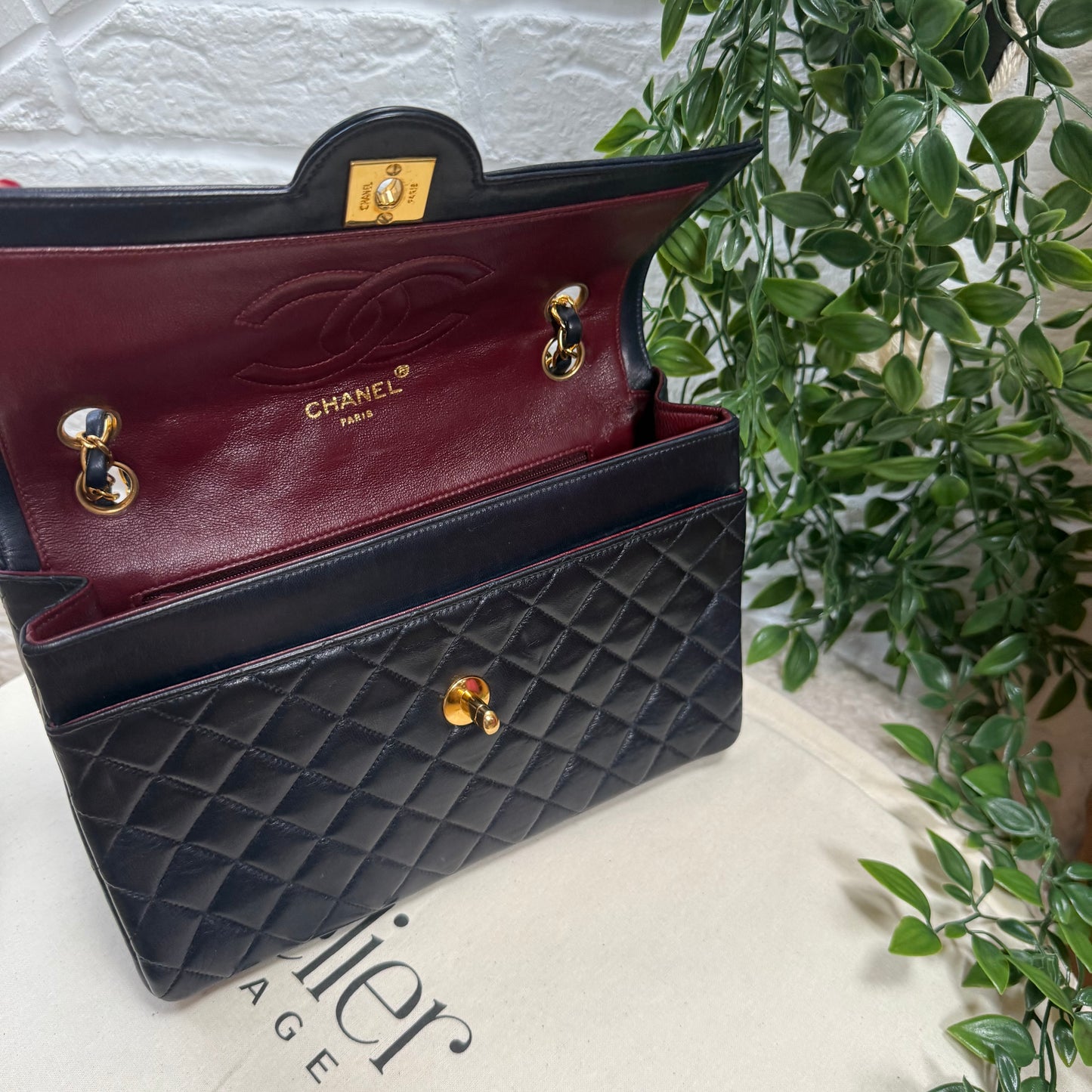 Chanel 1993 Navy Paris limited edition two tone turnlock single flap