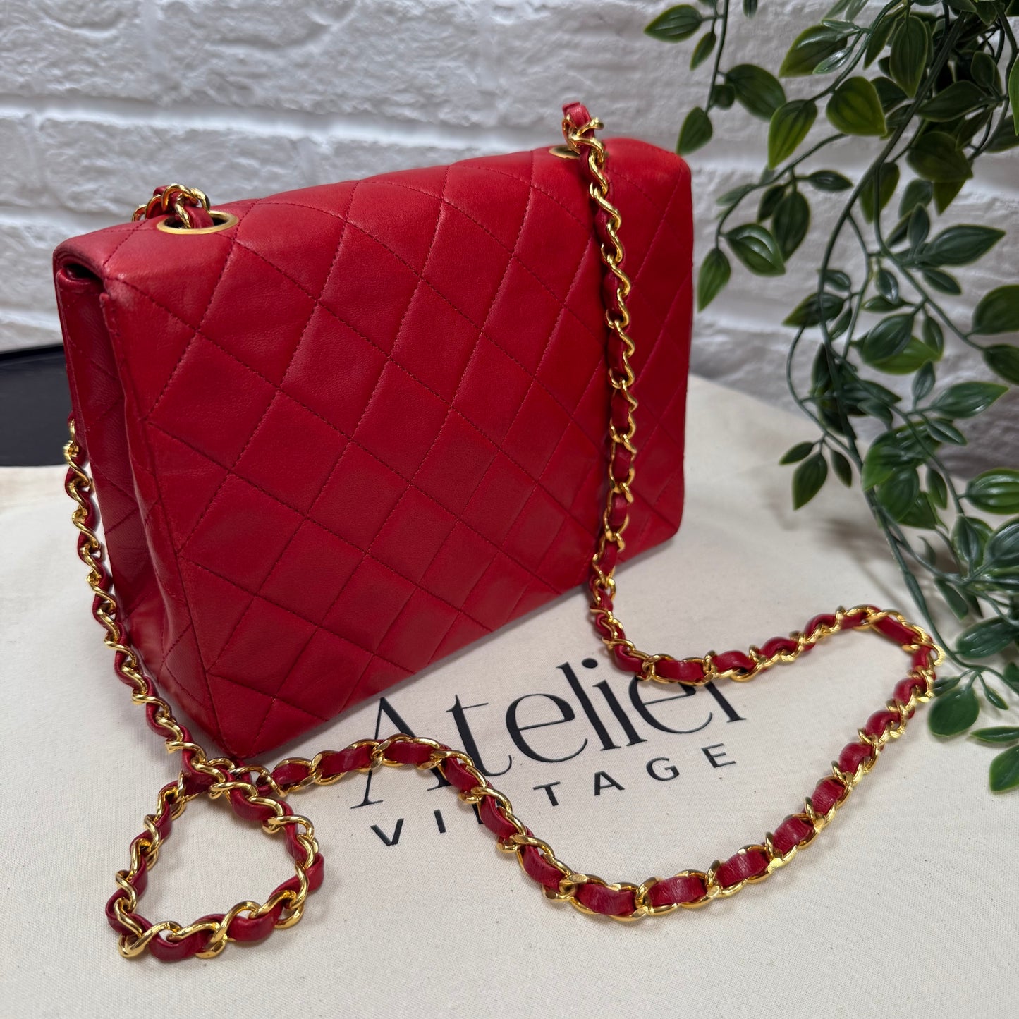 Chanel 1989 Red Classic Single Flap Medium Square