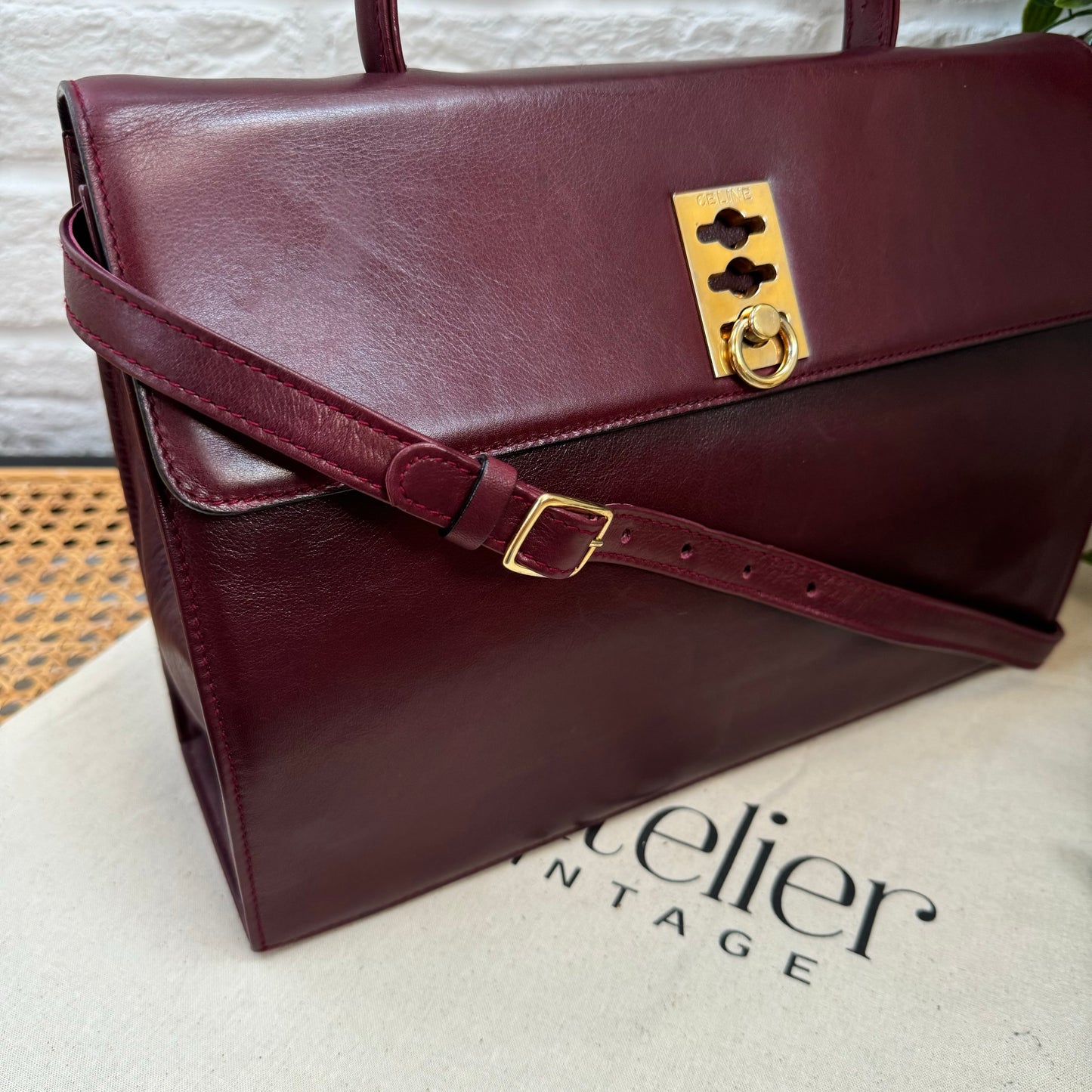 Celine 1990s Bordeaux Two Way Top Handle