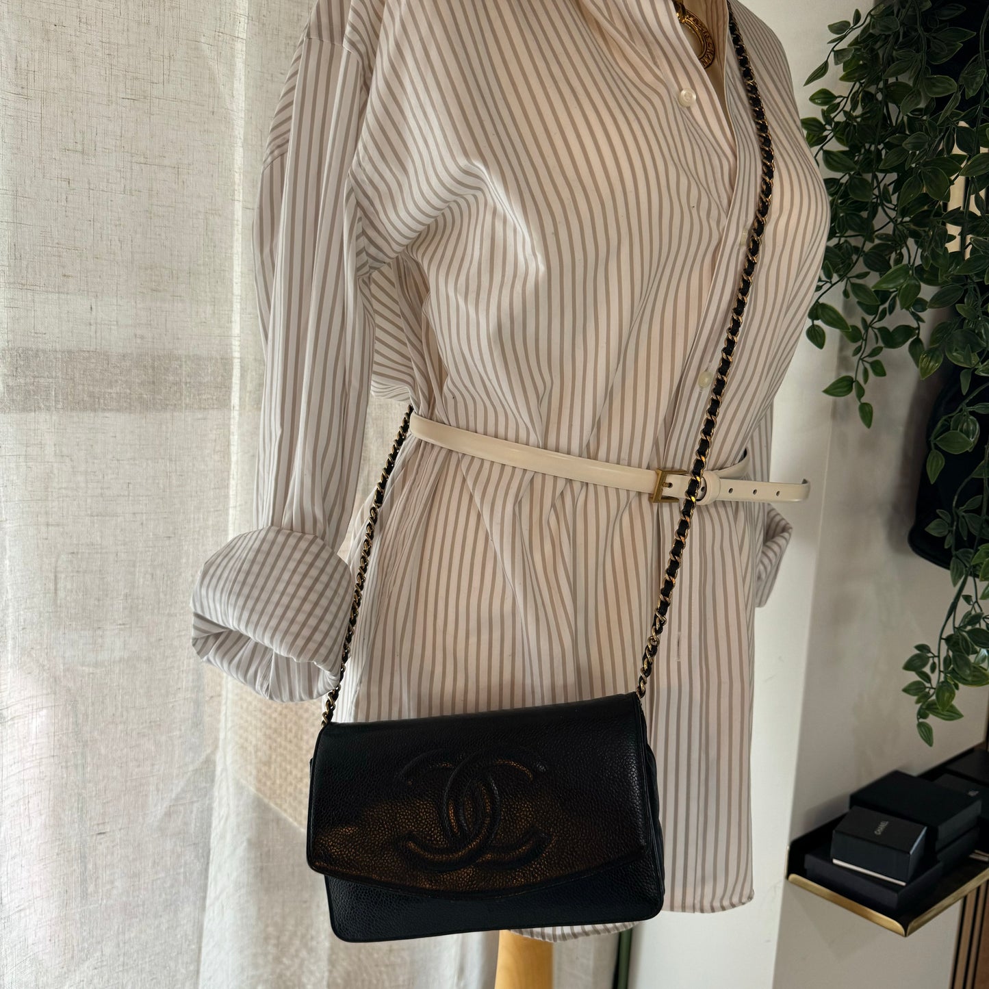 Chanel 2000 Caviar Leather Wallet on Chain WOC