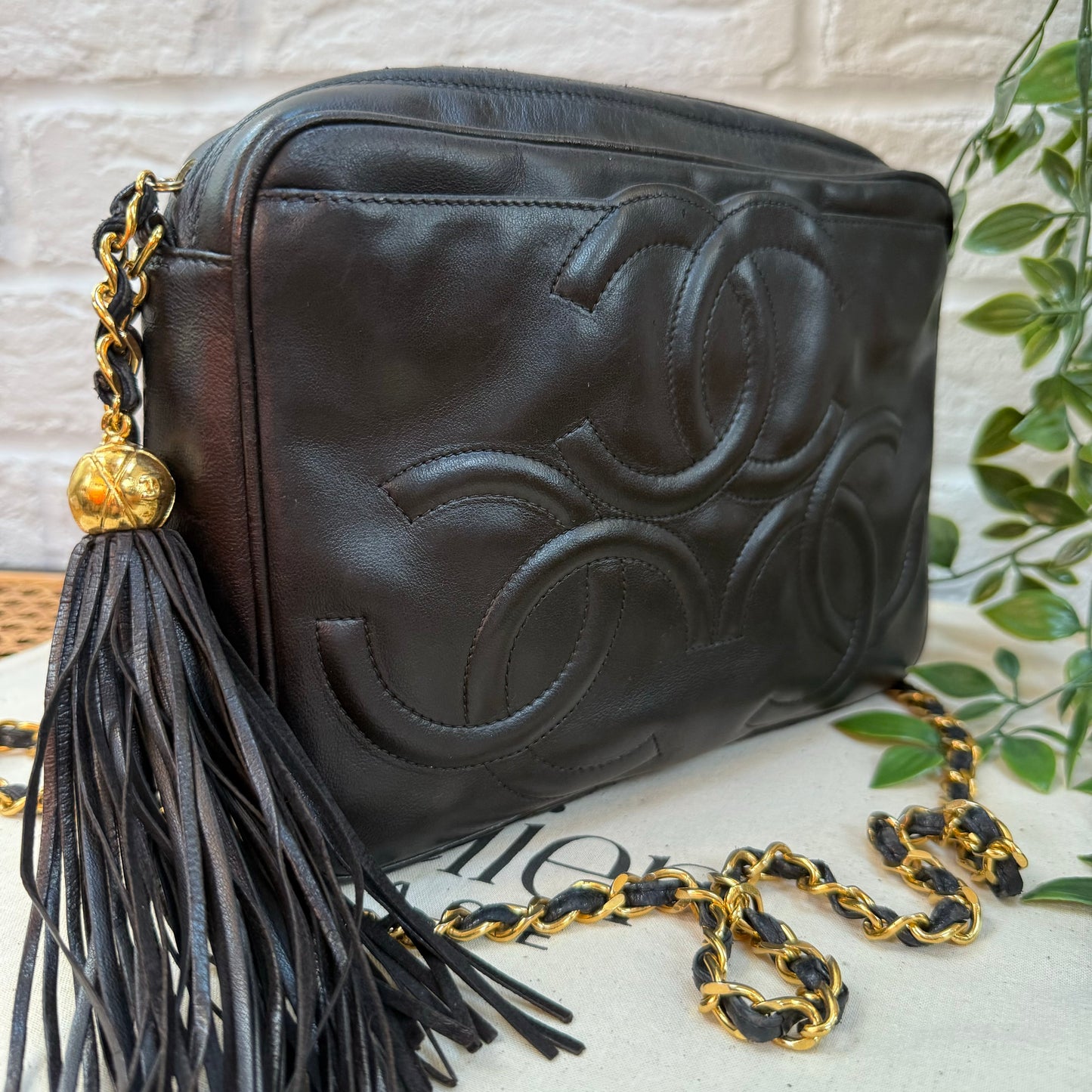 Chanel Rare 1991 Triple CC Lambskin Tassel Camera Bag
