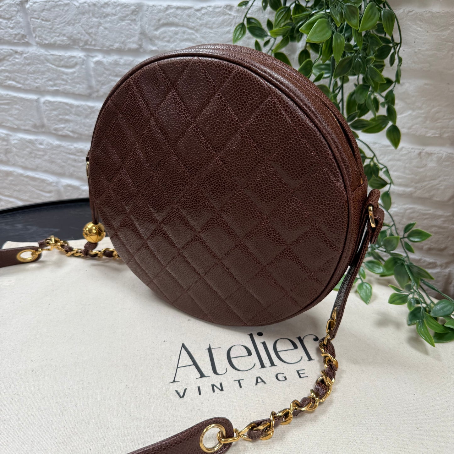 Chanel 1991 chocolate Caviar Quilted Circle Cross Body