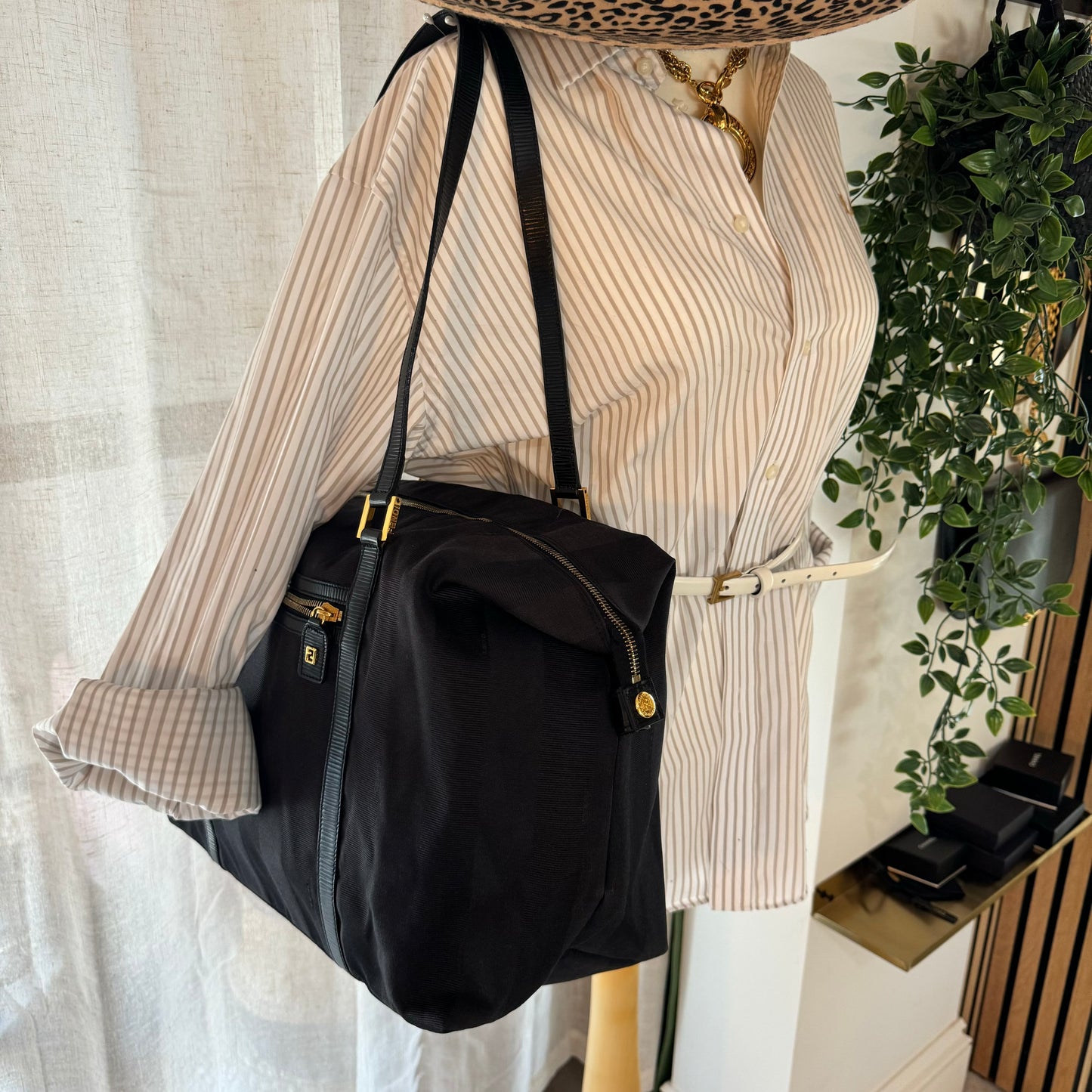 Fendi Pequin Noir Two Way Tote