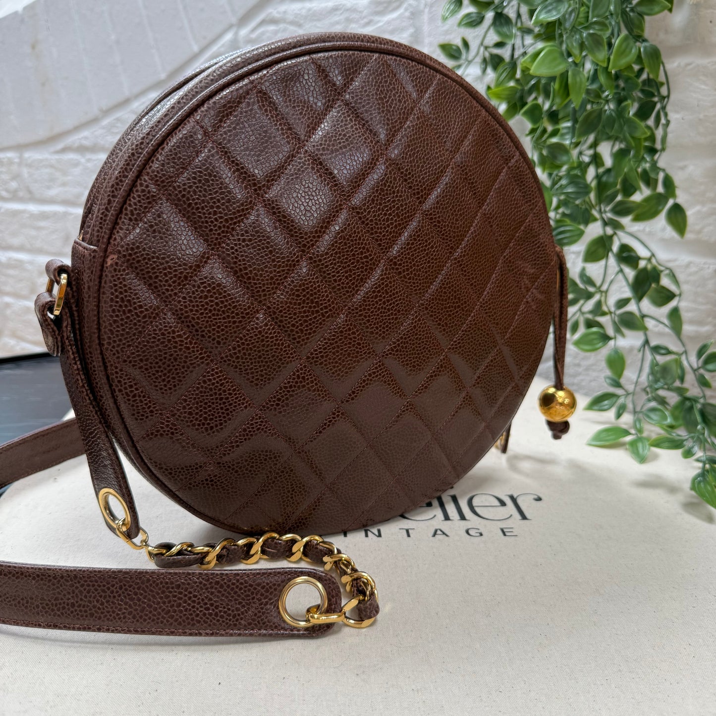 Chanel 1991 chocolate Caviar Quilted Circle Cross Body