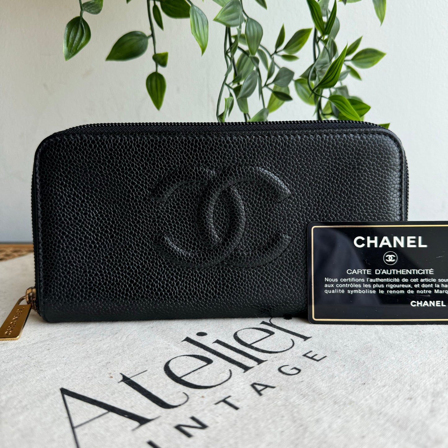 Chanel 2000 Caviar Leather Zip Around Purse