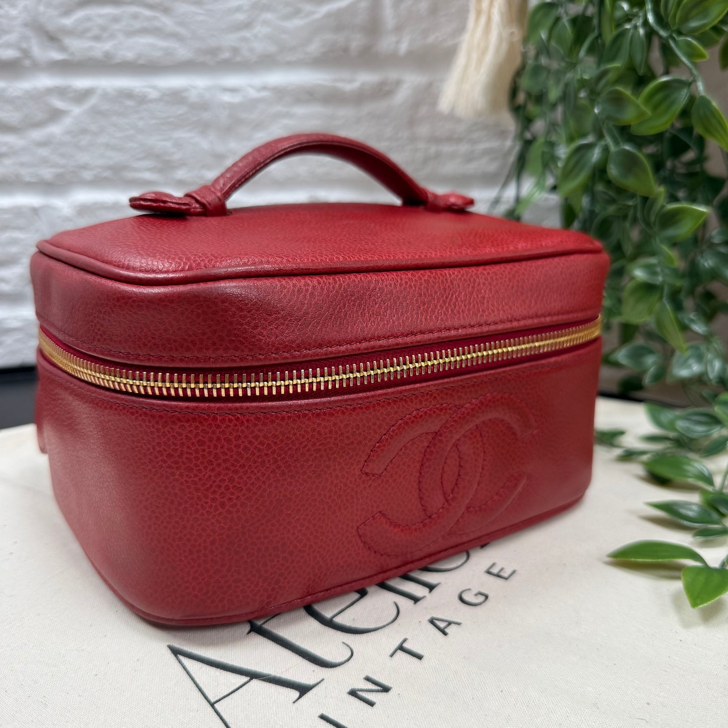 Chanel 1993 Red Caviar Top Handle Vanity