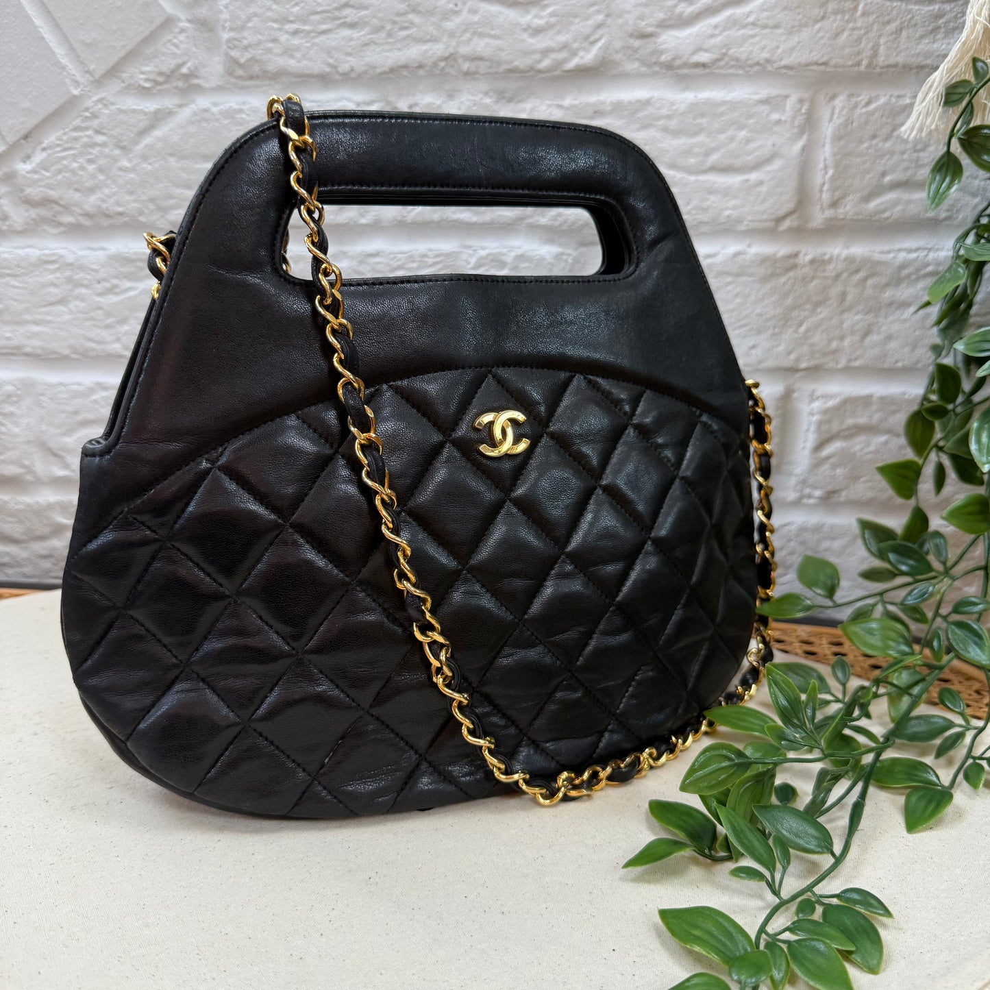 Chanel 1989 Quilted Lambskin Top Handle Two Way Bag