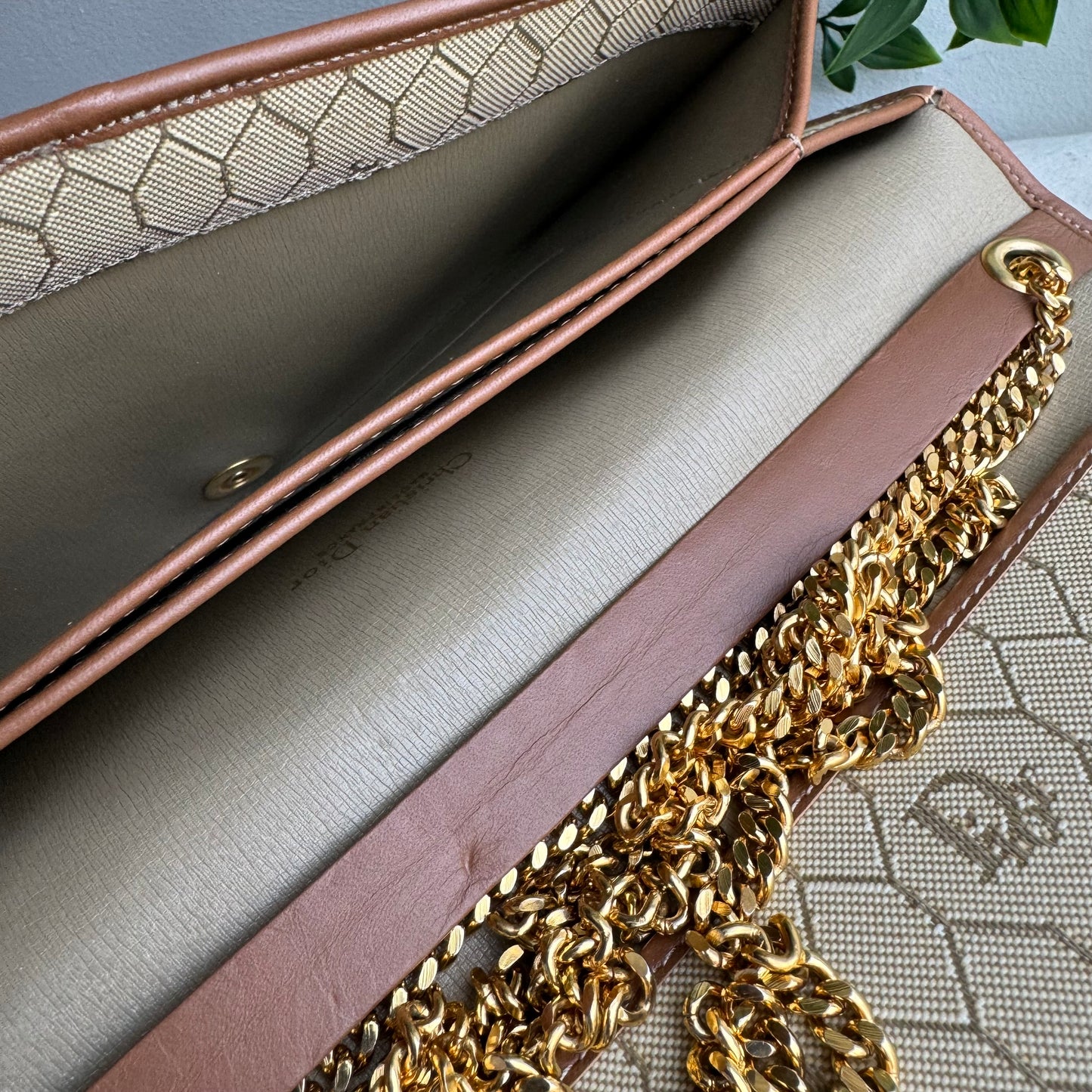 Dior 1980s Beige Honeycomb Two Way Chain Strap Bag